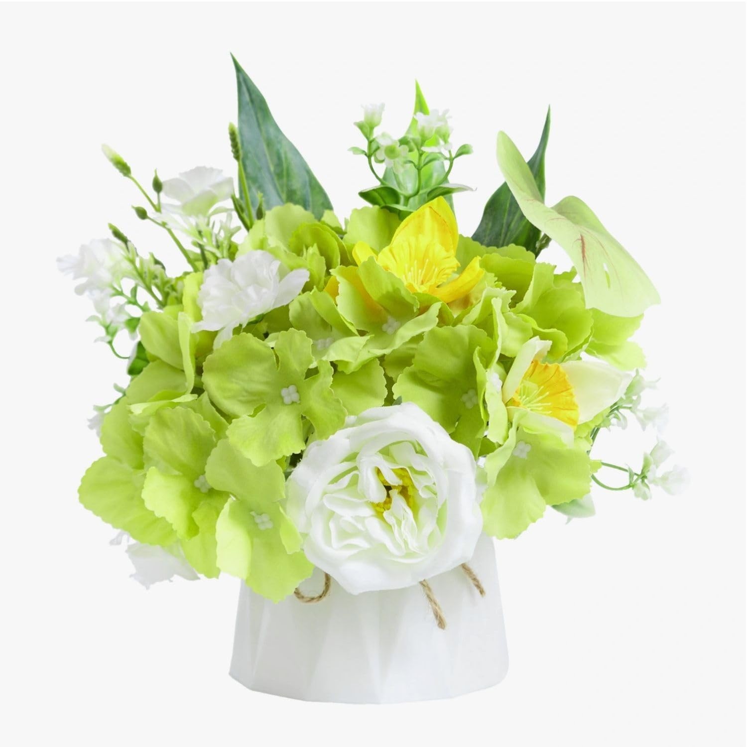 Small Fake Flowers in Plastic Vase 7″ Centerpieces Coffee Table Decor, Green …