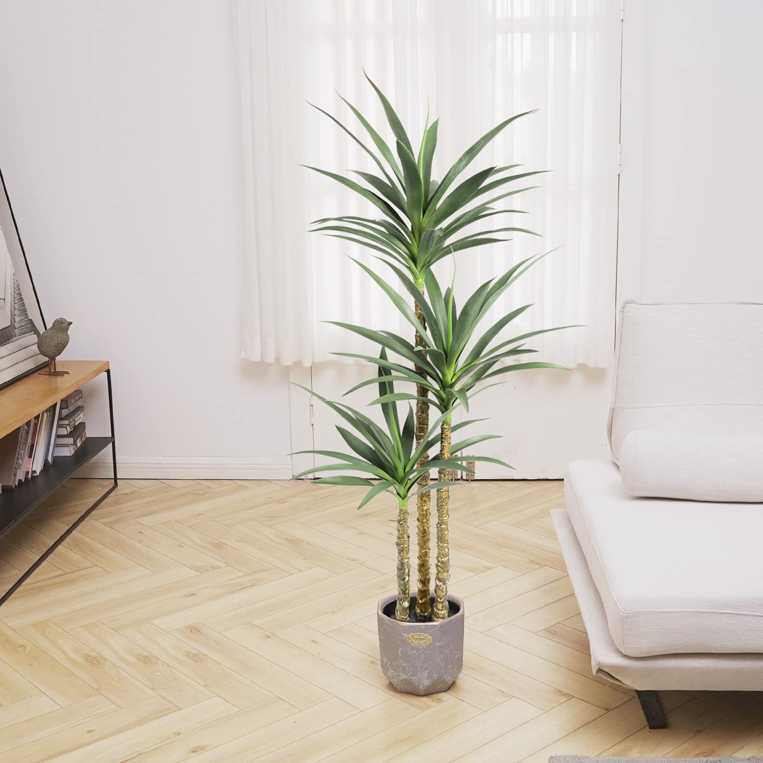 Artificial Tree 5.3Ft Faux Agave Plant with 3 Heads in Plastic Pot Fake Tree …