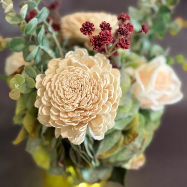 Sola Wood Floral Farmhouse Arrangement Yellow Mason Jar LED Lights Home Decor