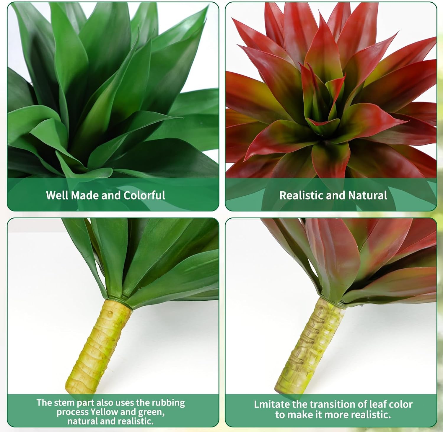 2PCS Large Artificial Agave Plant Set,Realistic Fake Agave Plants Without Pot