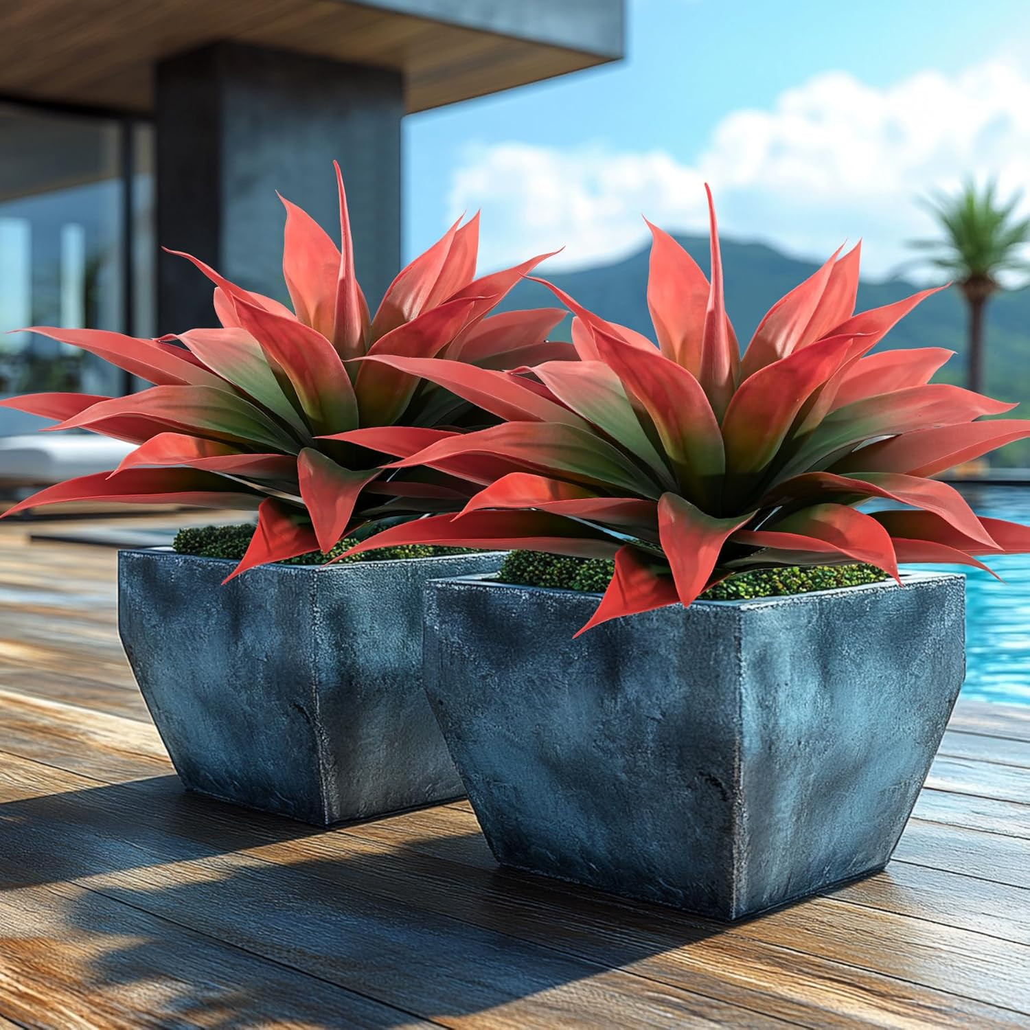 Large UV Resistant Artificial Agave Plants – 28″ Red, 2 Pack for Indoor/Outdoor