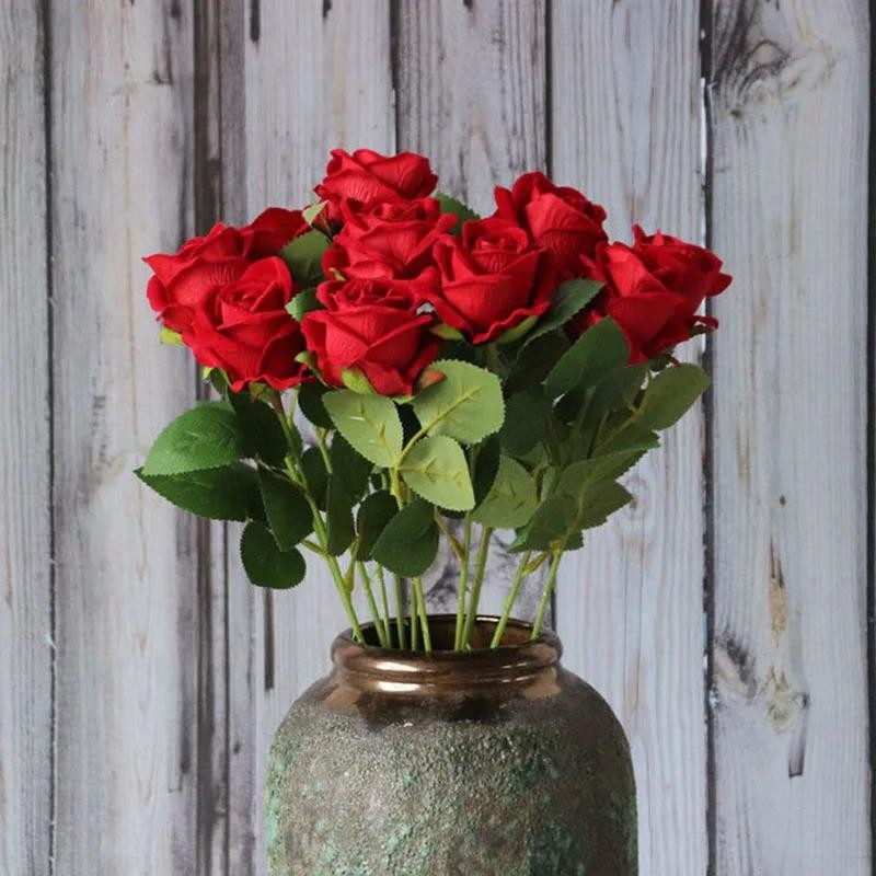 10x Red Roses Artificial Flowers Realistic Bouquet Home Decor Valentine Gifts Us