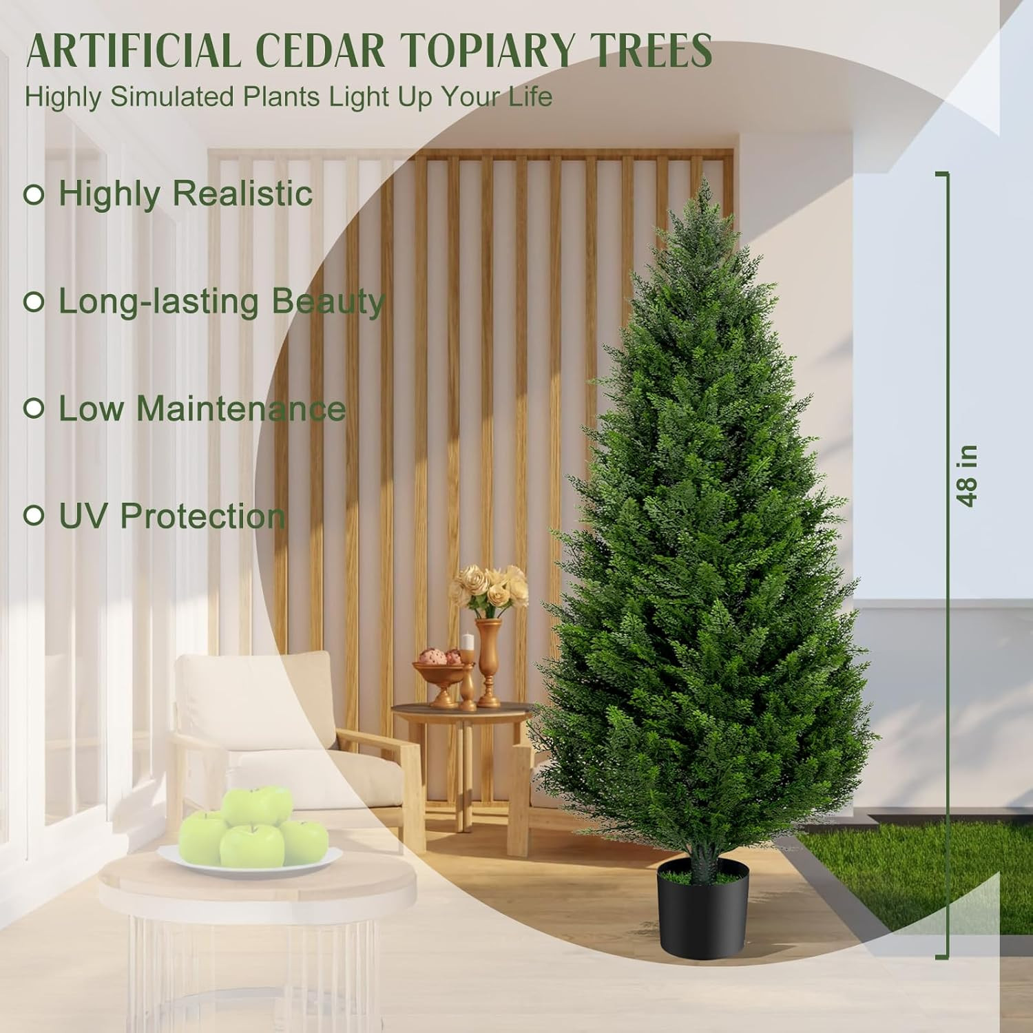 4FT Artificial Cedar Topiary Trees Set of 2，48 Inch Tall UV Protection Fake Cypr