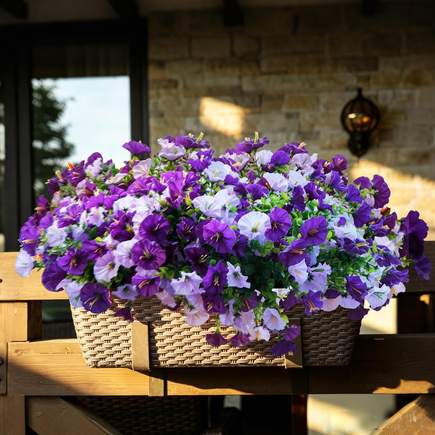 Artificial Fake Outdoor Flowers for Spring Summer Decor, 3 Bundles Faux Purple B