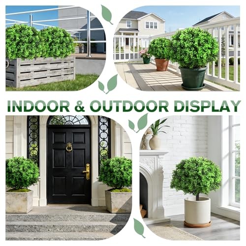 Artificial Topiary Ball Trees 25″ Set of 2, UV Resistant Faux Plants Boxwood
