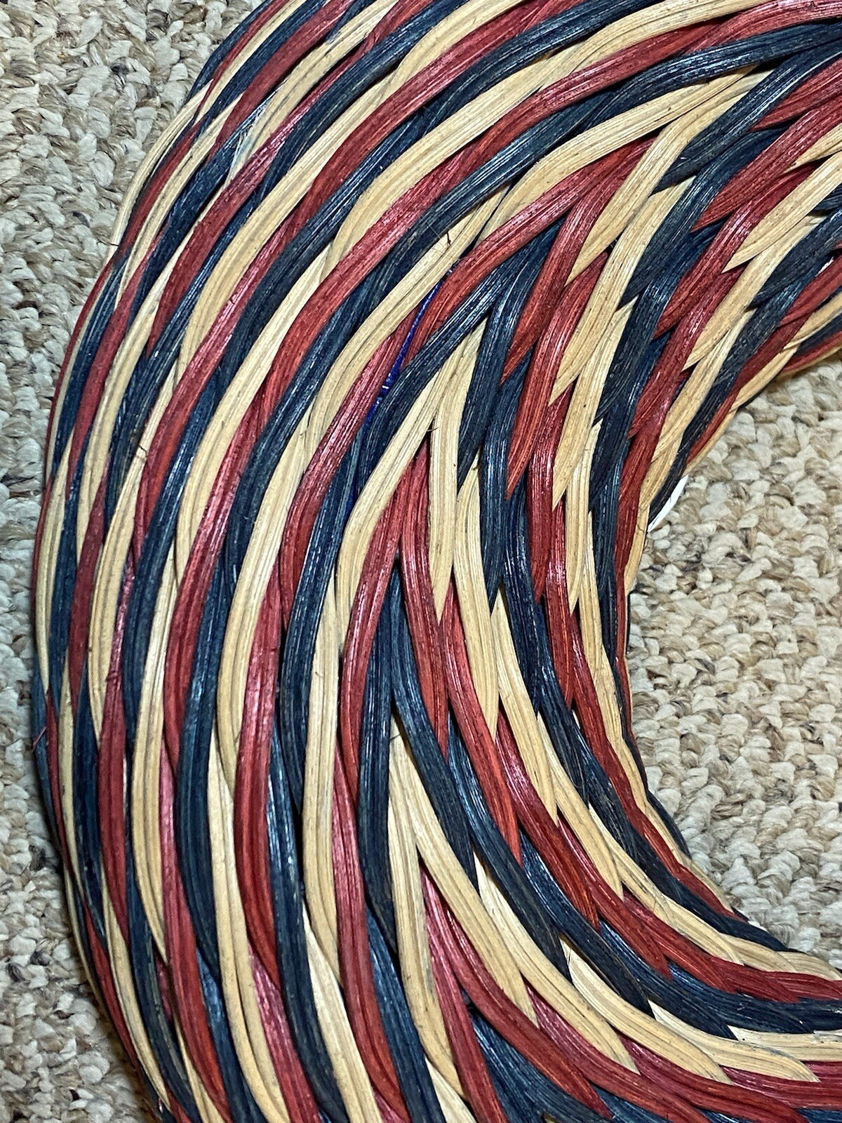 New Threshold Round Handcrafted Rattan Wreath Floral Decor 16″ Red Blue Tan
