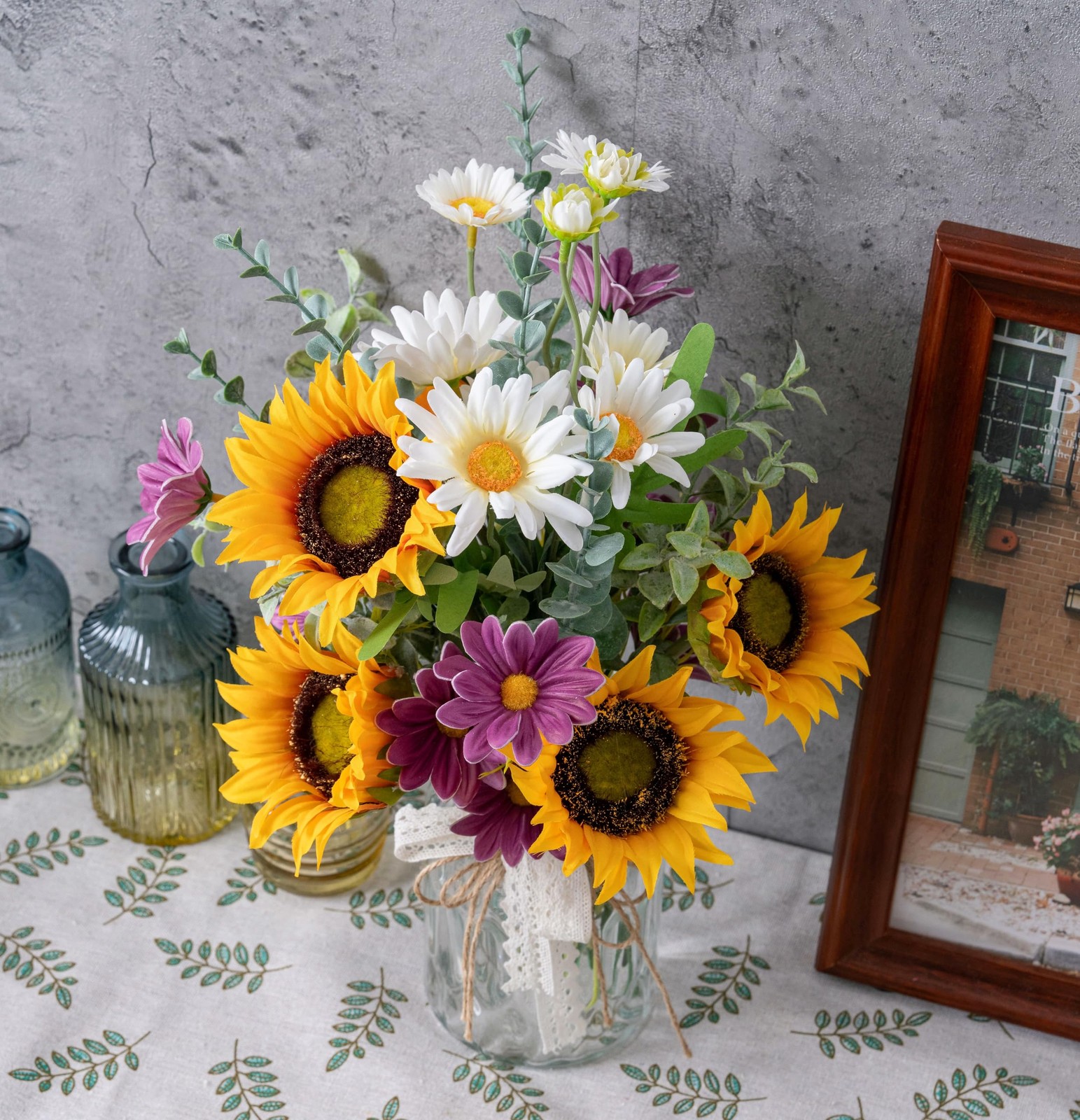 Artificial Faux Flowers In Vase For Home Fake Flowers Arrangment With Pot Sunflo