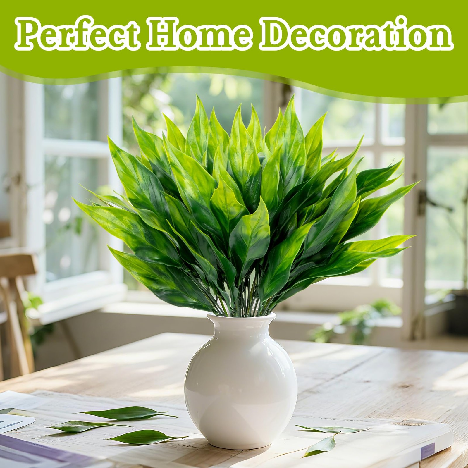 4PCS Artificial Greenery Stems – 13.7″ Lifelike Faux Greenery Stems with 21 L…