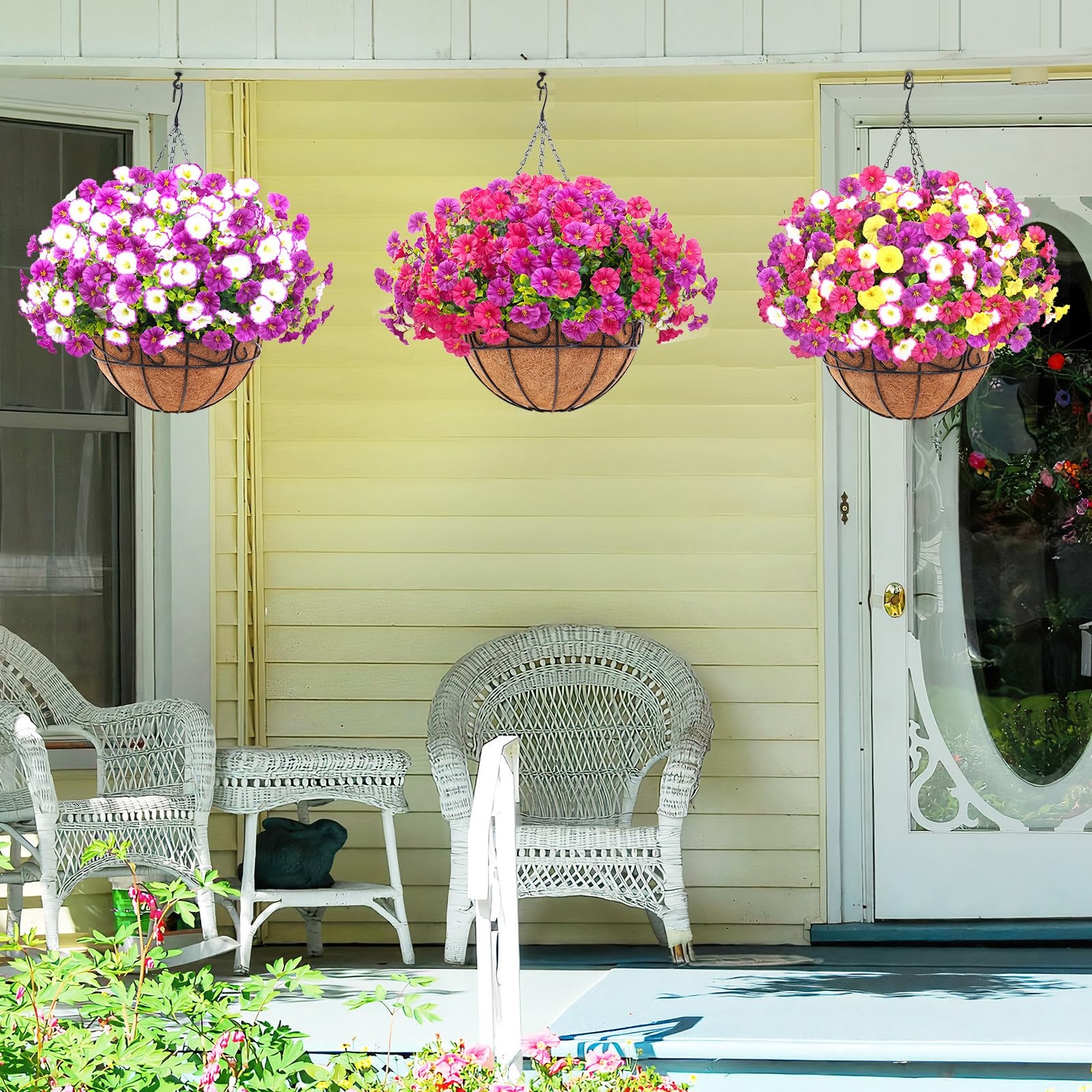 Elyum 2 Pack Artificial Hanging Flowers for Outdoors, Fake Flowers Artificial…