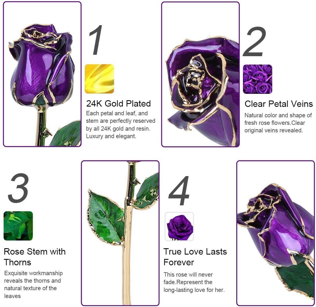ZJchao Budding 24K Rose Gifts for Her, Love Dipped Gold Real Rose Flower