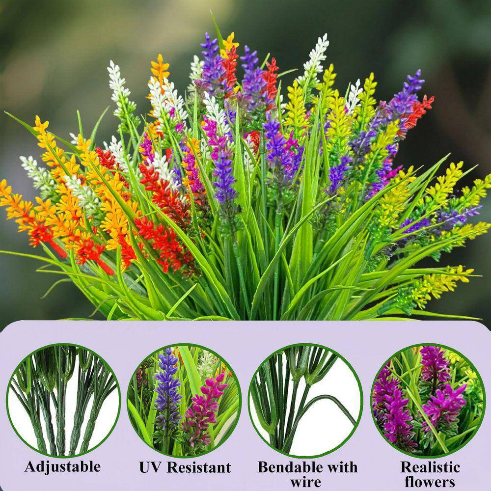 24 Bundles Artificial Flowers and Plants for Outdoors, 13.8 In. Multi-Colored Ar