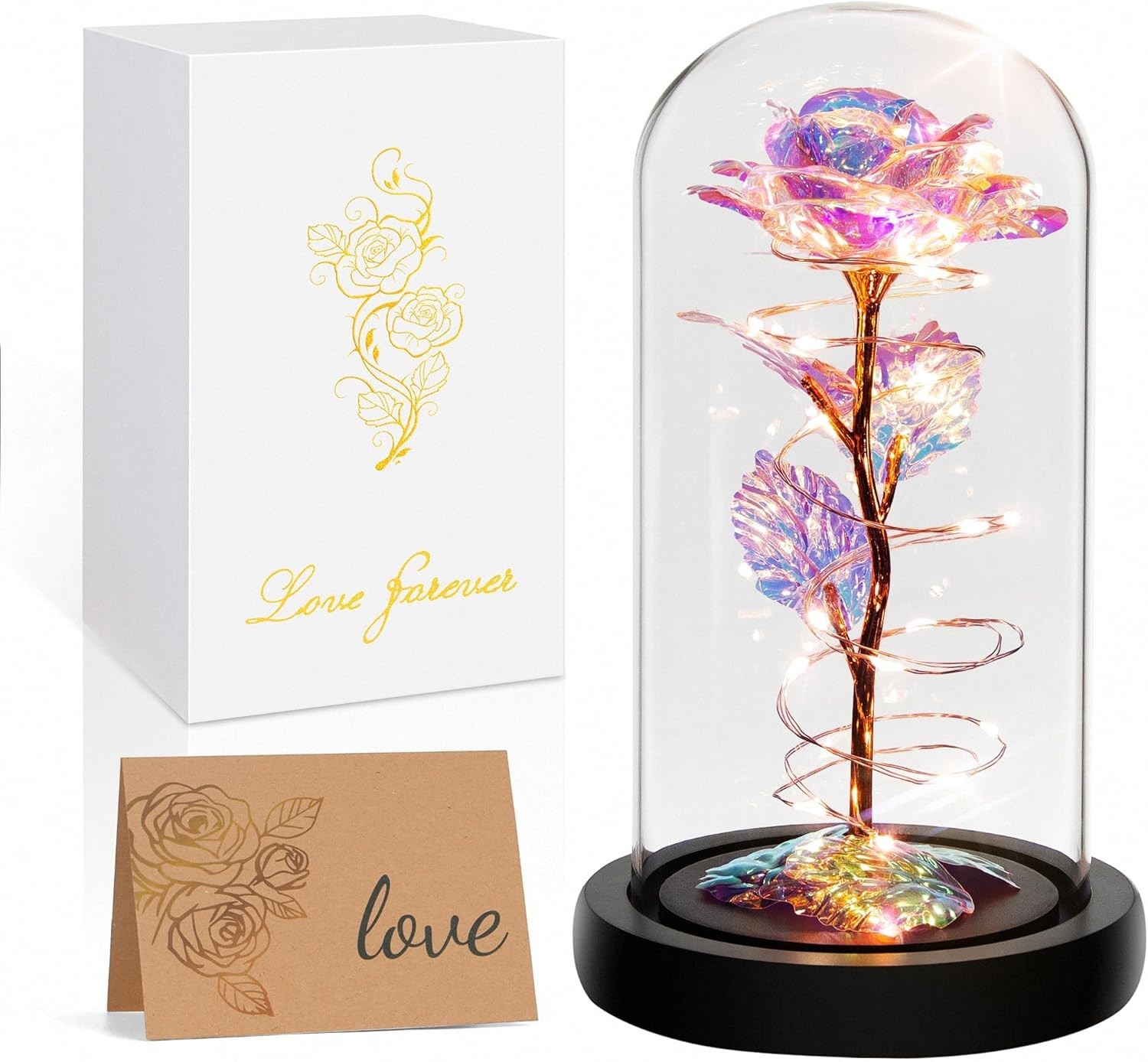 Eternal Colorful Rainbow Rose in Glass Dome – Perfect Gift for Every Occasion