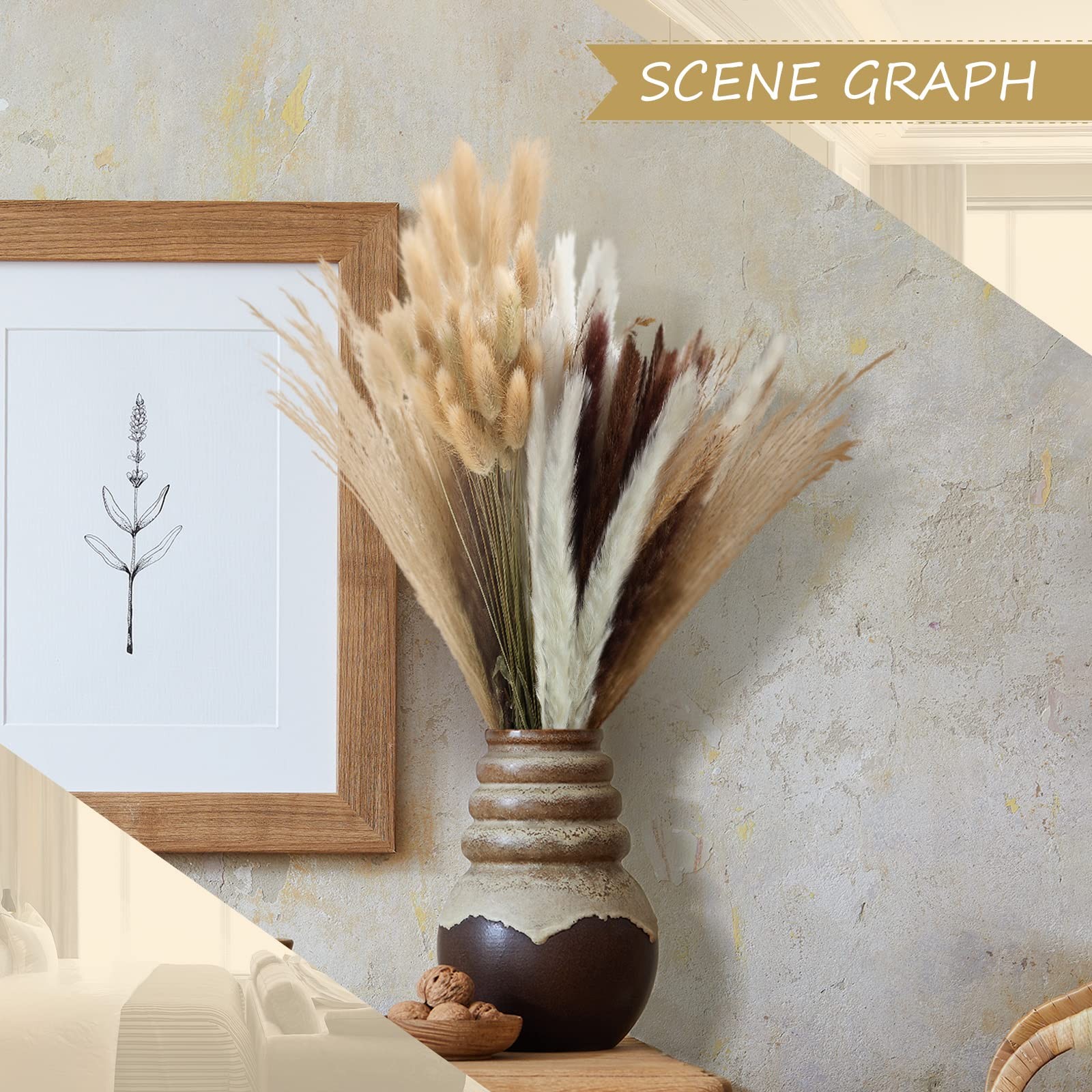 190 Pieces Dried Pampas Grass Decor, Reed Grass Bouquet for Wedding Boho Flow…