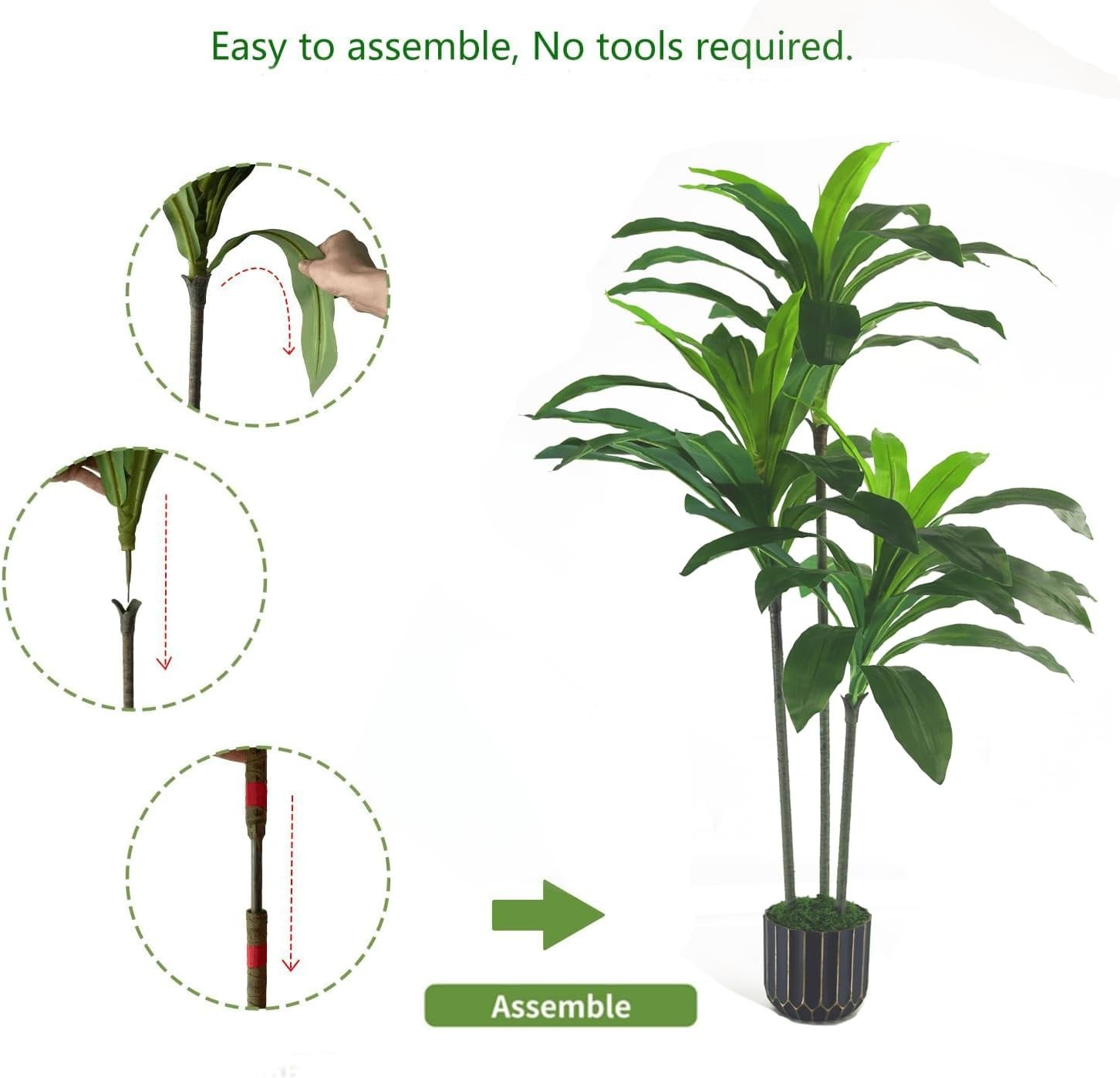 Artificial Plants Indoor – 4ft Artificial Dracaena Tree – Fake Tree Realistic…