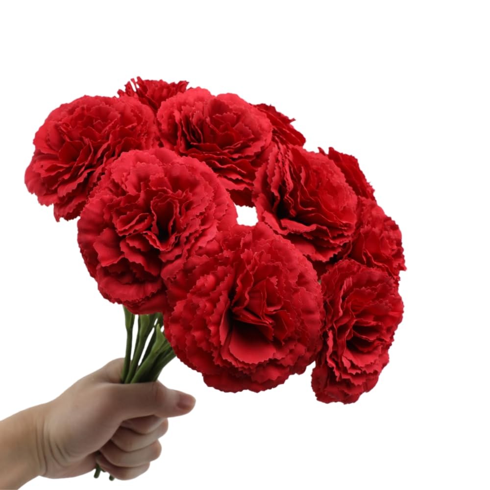 10Pcs Artificial Carnation Flowers 11.4″ Faux Silk Stems Carnations Flower Fa…