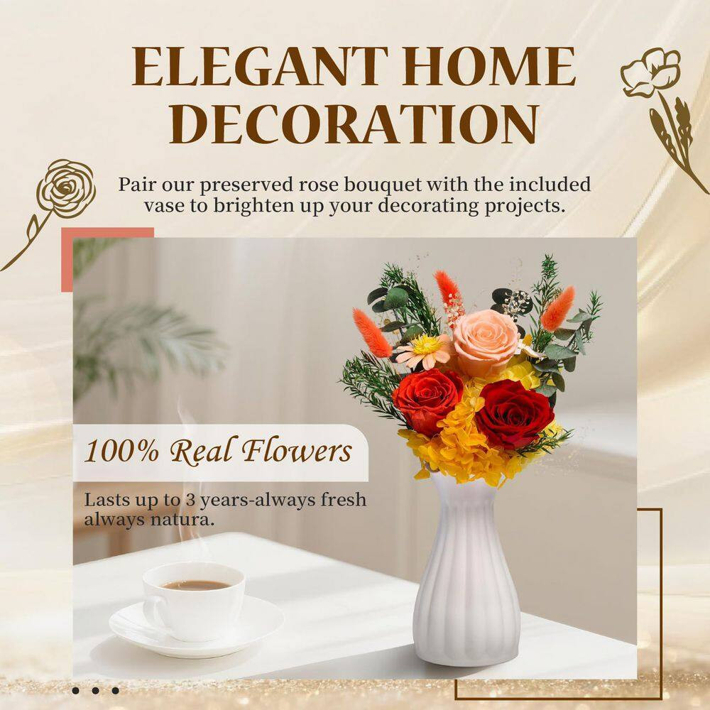 13.1 In. Orange Artificial Preserved Rose Bouquet-Includes Gift Box and Greeting