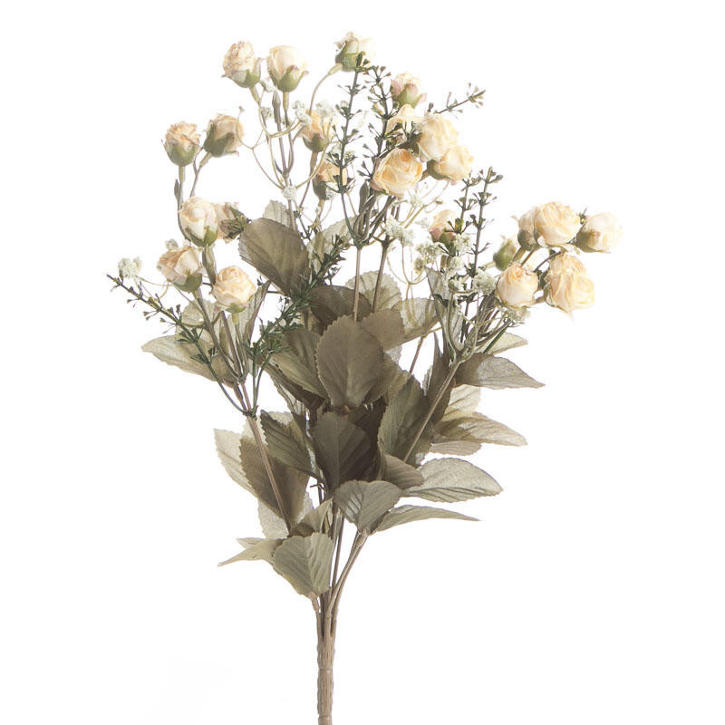 Lot of 2 Artificial Small Dried- Look Antique Beige Rose 15-1/2″ Floral Bushes
