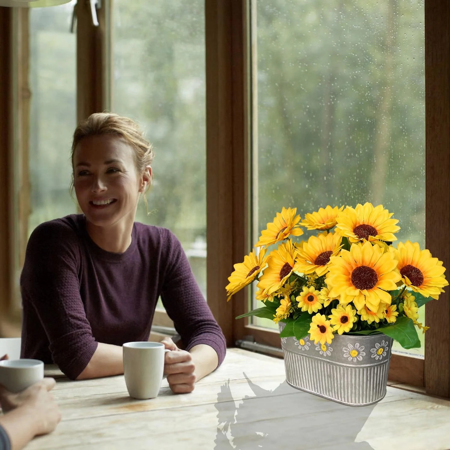 Artificial Flowers Fake Sunflowers in Pot, Faux Silk Flowers Floral Table Center