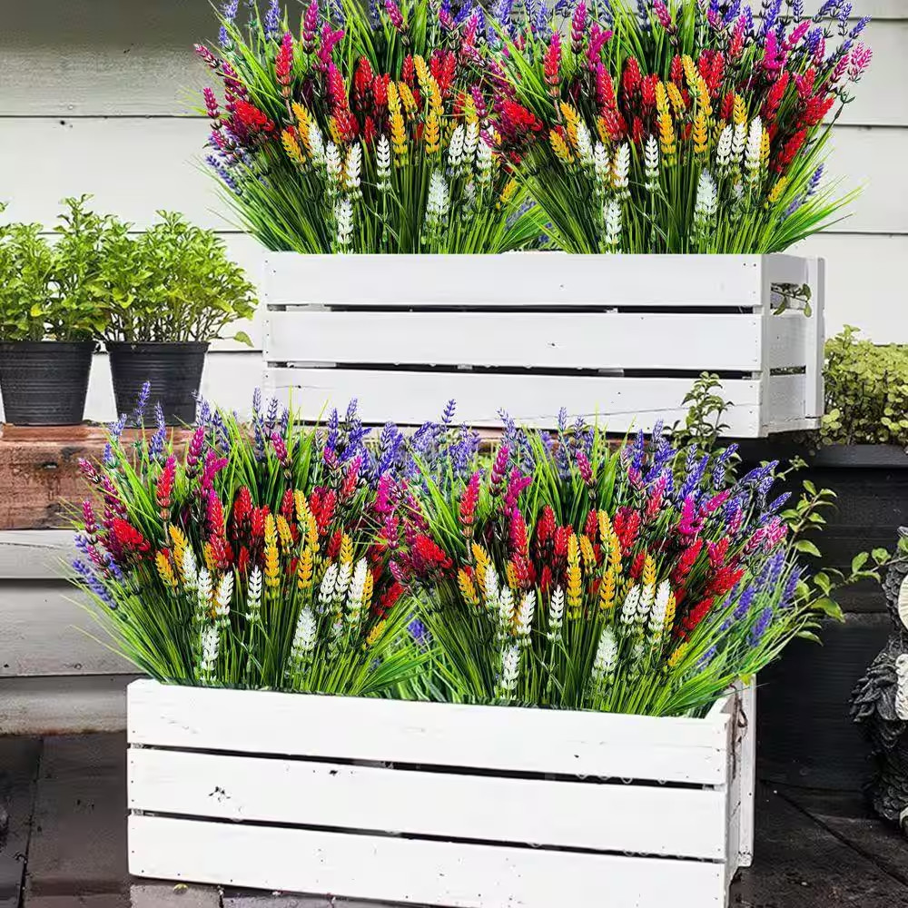 24 Bundles Faux Silk Plastic Plants for Spring Summer Decor, 14 In. Multi-Colore