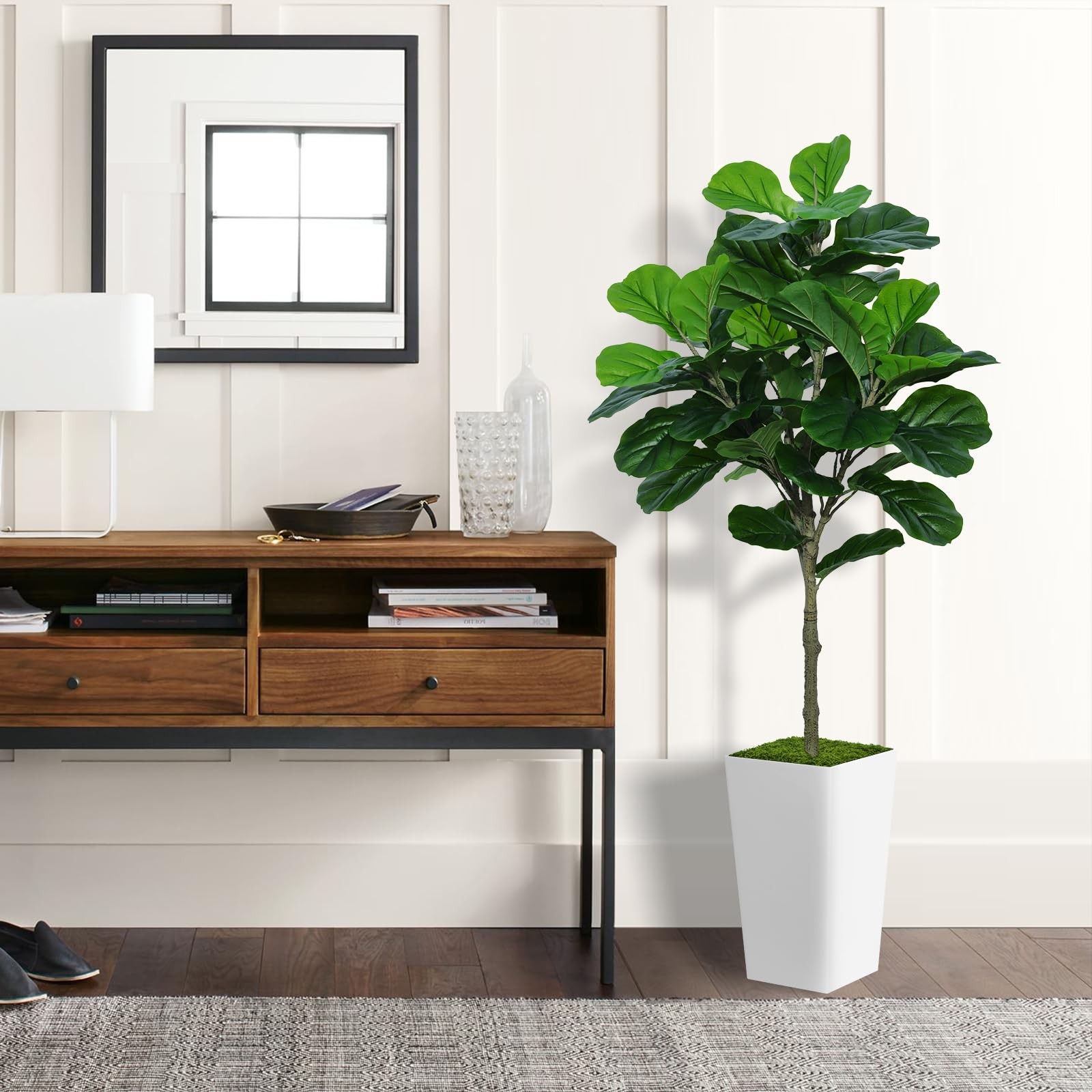 ASTIDY Fiddle Leaf Fig Tree Artificial 5FT – Faux 5ft, White