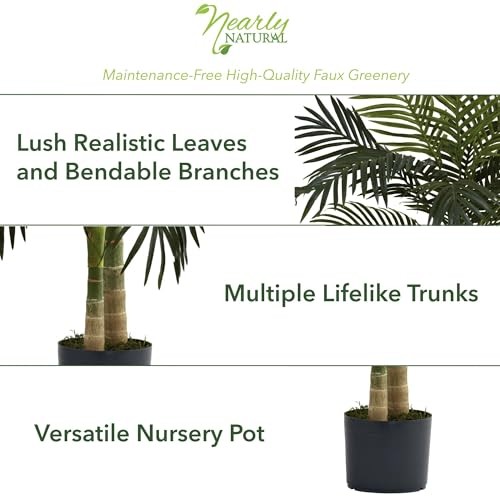 Nearly Natural 4ft Golden Cane Palm Artificial Tree Faux Tropical Plant Indoor