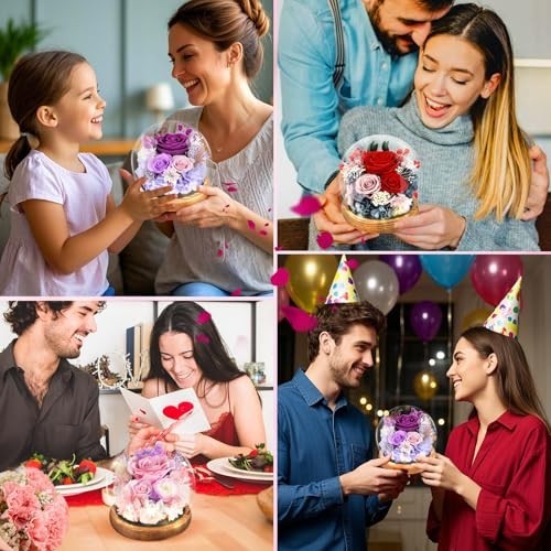 Eternal Rose in Glass Dome – Preserved Flowers with LED Light, Long-Lasting Gift