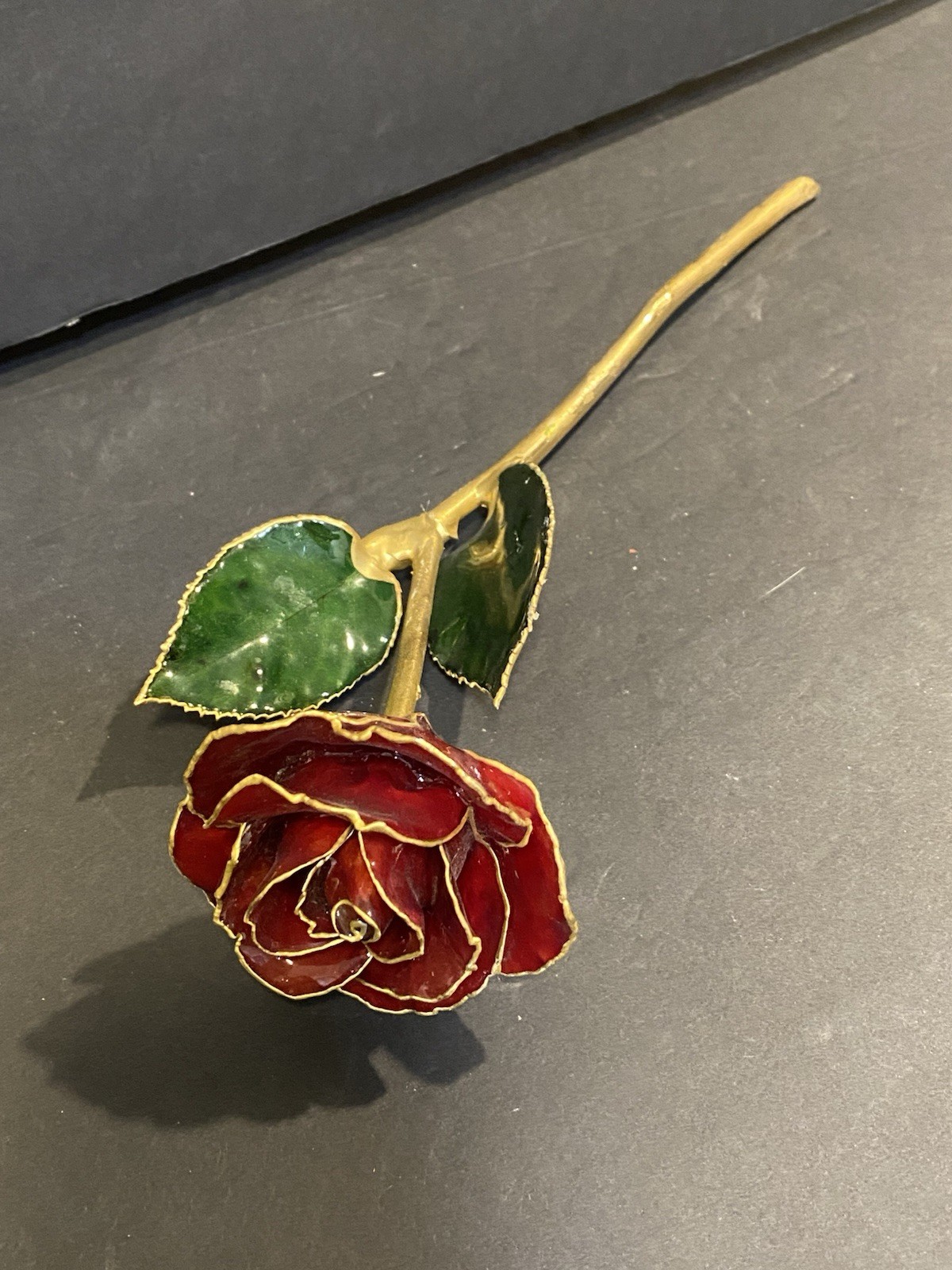 24k Gold Dipped Garnet Colored Lacquer Real Rose Valentine’s Day Holiday Gift