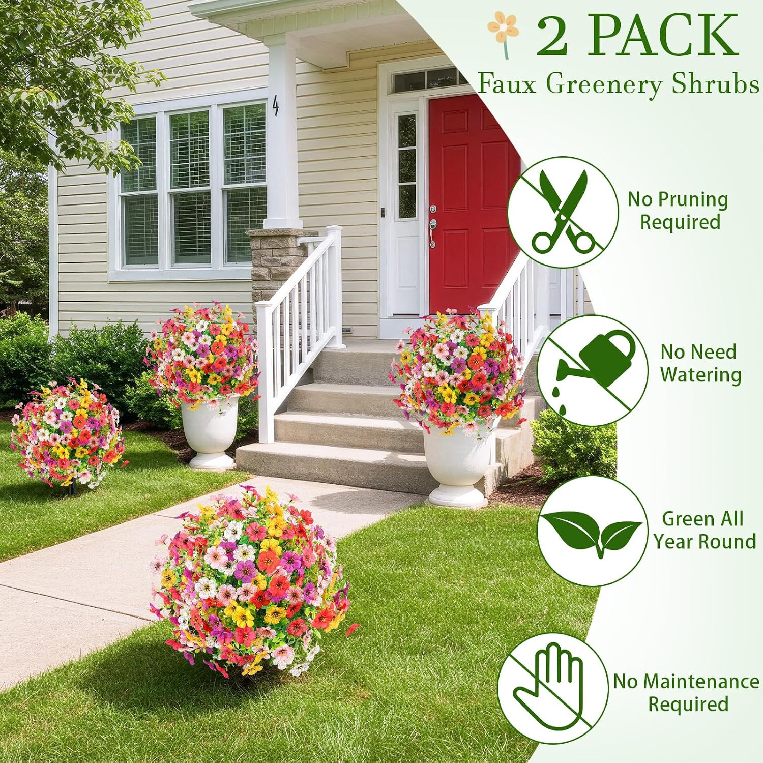 23″ Artificial Flower Topiary Balls – 2 Pack with Ground Spikes for Outdoor Deco