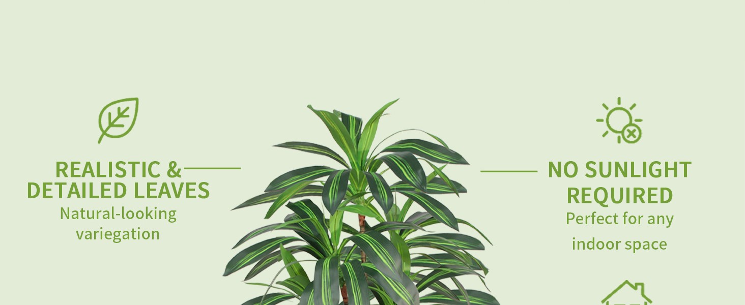 Artificial Dracaena Tree 5FT with White Tall Planter, Realistic Faux Tropical