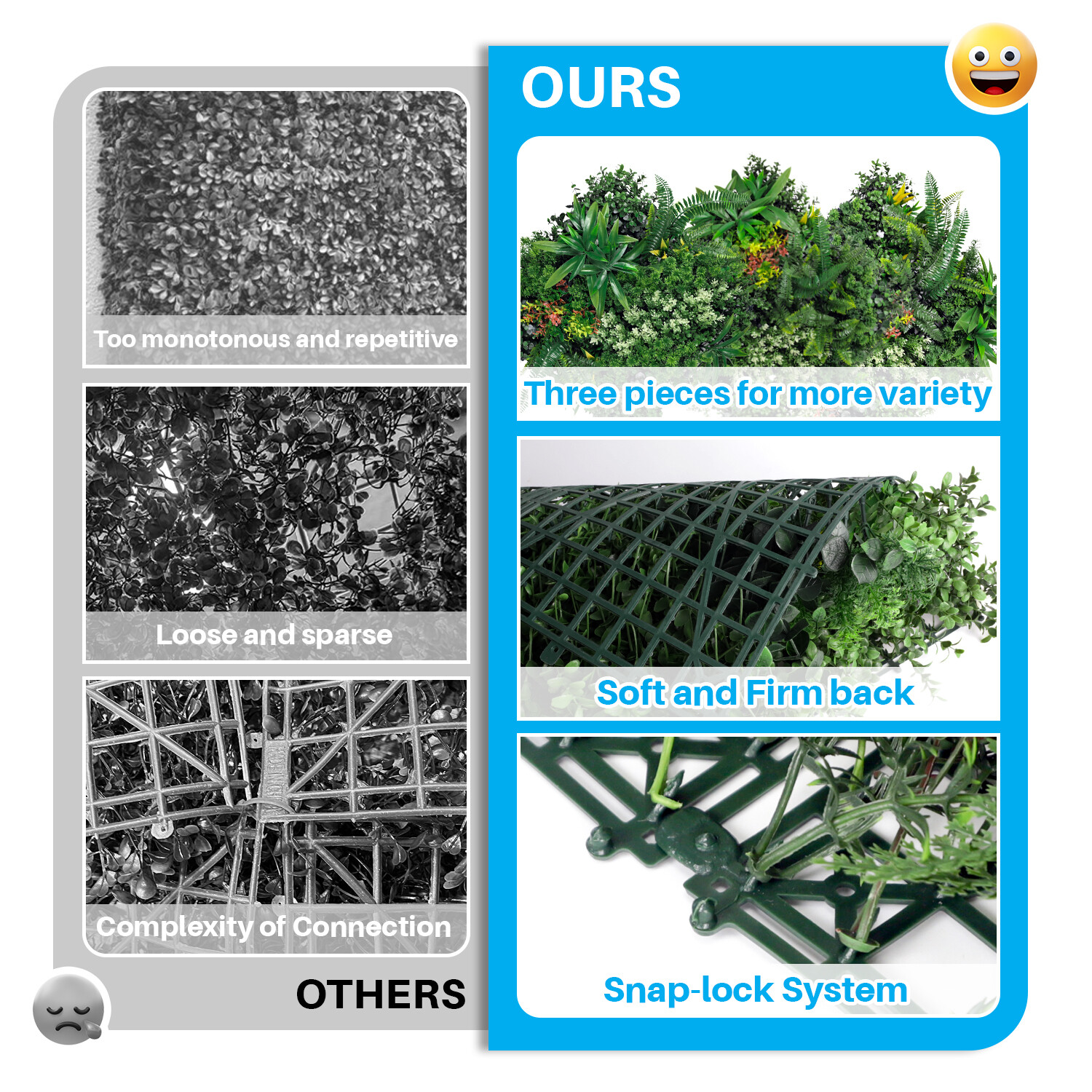 PATIO 20″ x 20″ Artificial Plant Fence Panel Set(of 3) Faux Grass Wall Decor
