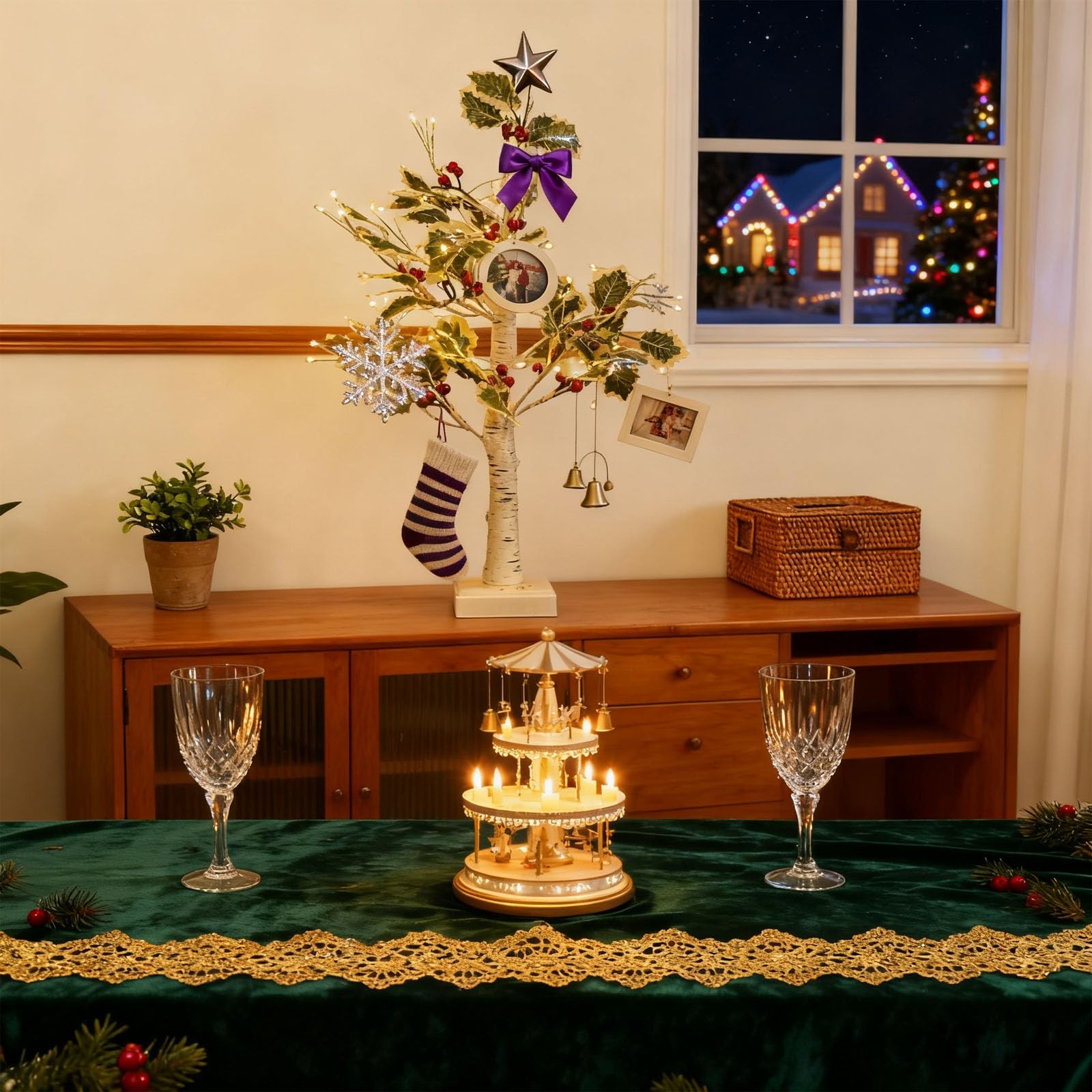 Artificial Lighted Christmas Tree, 2 Ft 72 LEDs Lighted Birch Tree with Timer…