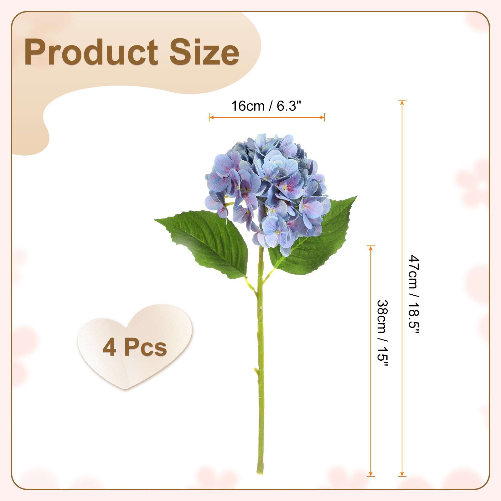 4pcs Artificial Hydrangea Flowers 18.5″ Latex Faux Hydrangea Flower, Light Blue