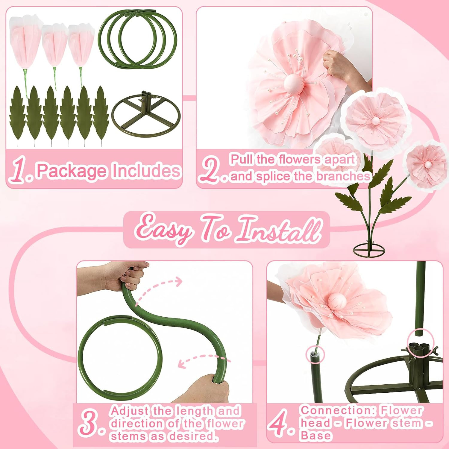 Giant Pink Silk Flowers – 3PCS 5.9Ft Decor for Weddings & Events