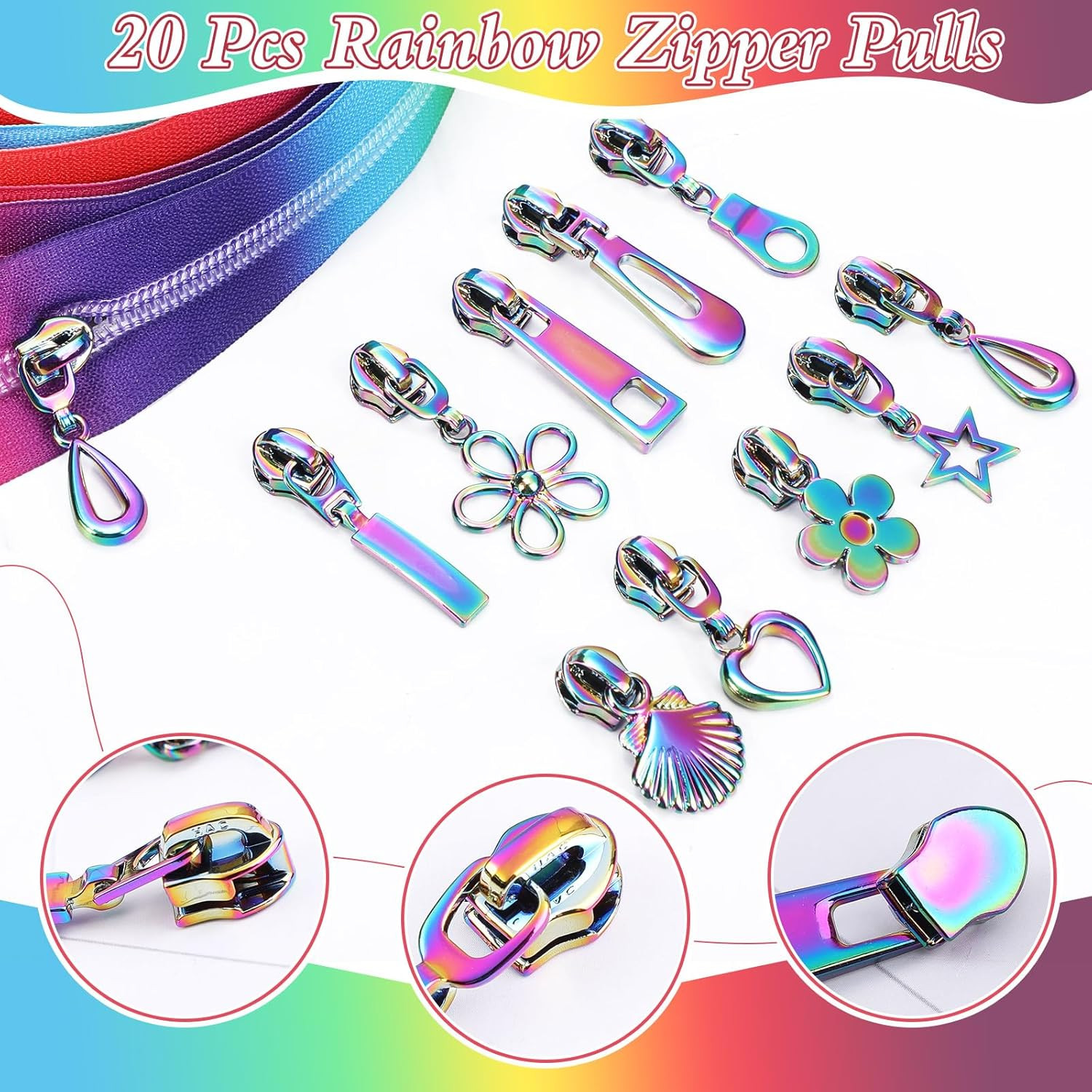 #5 Rainbow Zipper Tape by the Yard 10 Yards Rainbow Teeth Nylon Zipper with 20 P