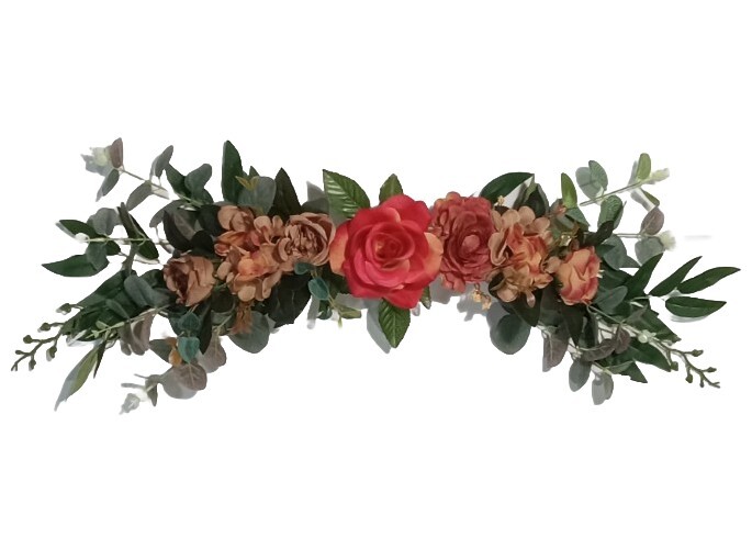 Flame & Brown Rose Hydrangea 24″ Wall Piece Door Silk Flower Home Decor EST096
