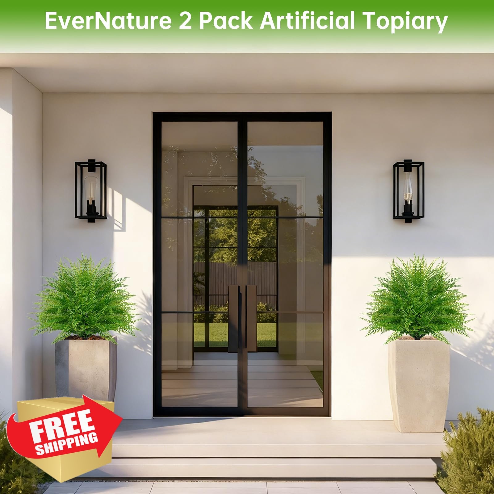 EverNature Artificial Topiary Trees Fern 2Pcs