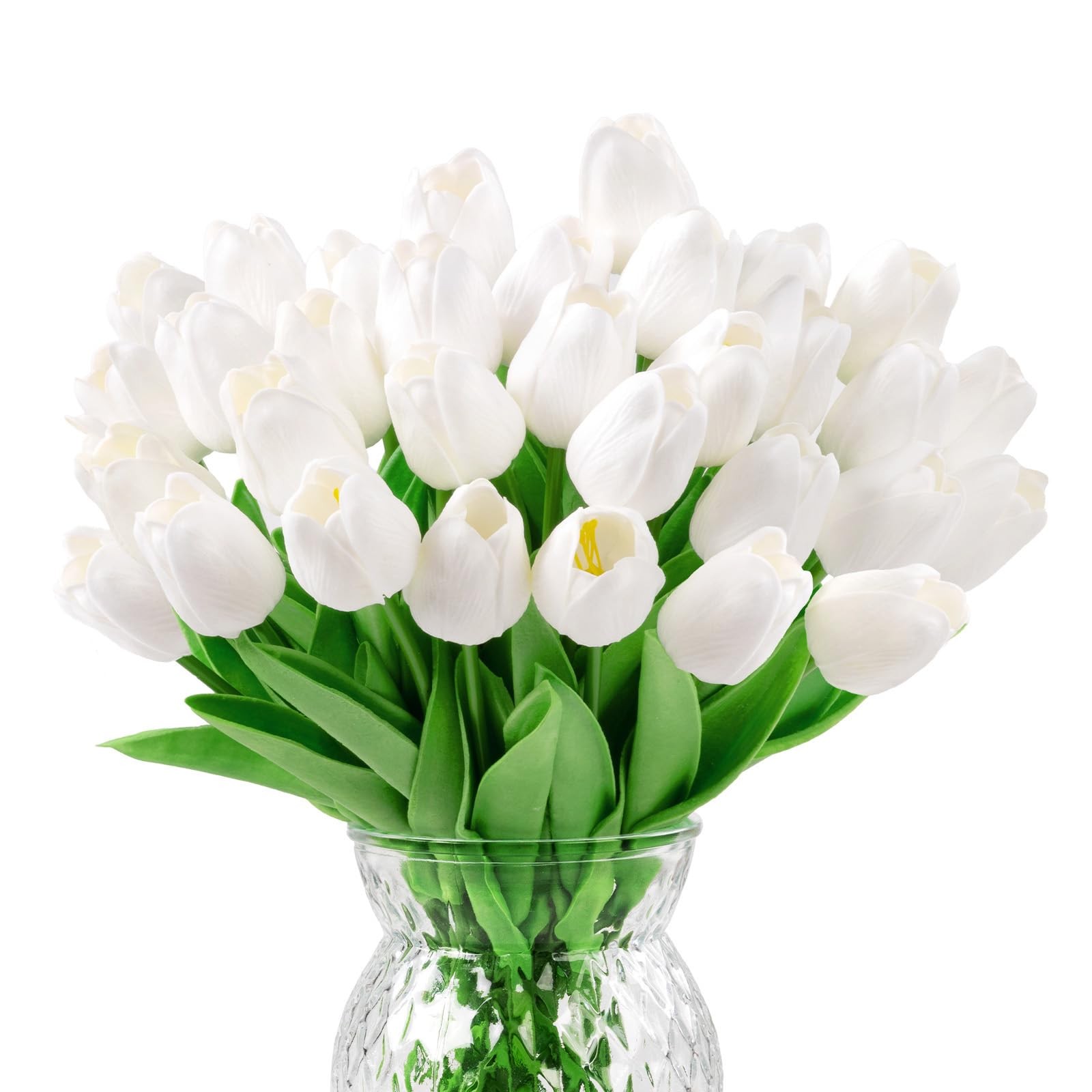 30Pcs Fake Tulips Artificial Flowers with Stems Faux Tulips Bouquet Real Touc…
