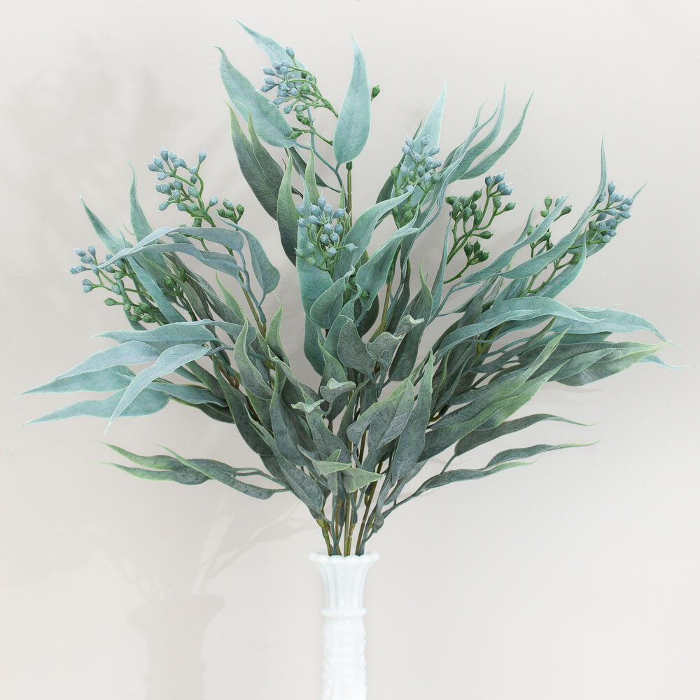 2 Artificial Dusty Blue Green Seeded Eucalyptus 14″ Indoor / Outdoor Bushes