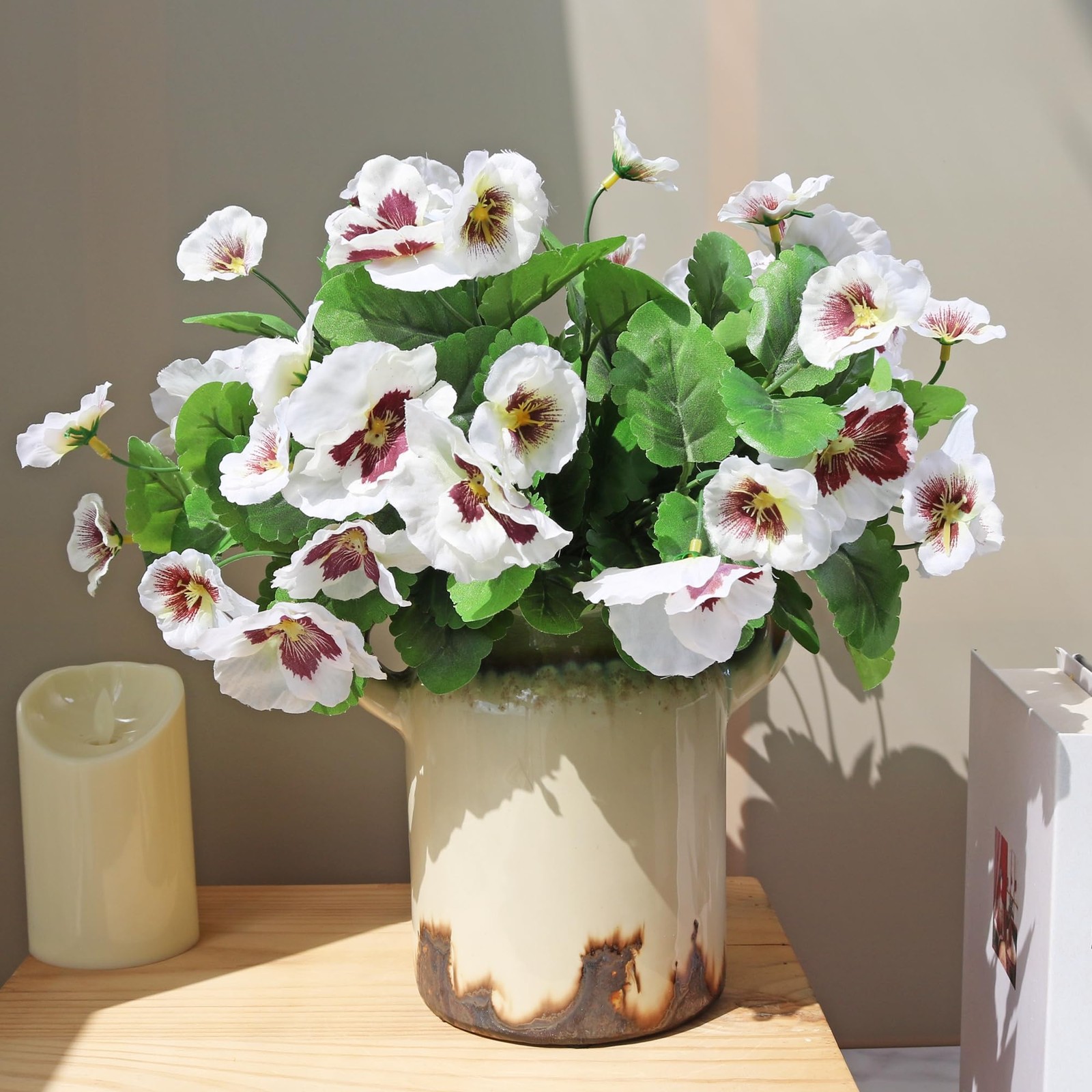 6PCS UV Resistant Artificial Flowers Artificial Pansy Bushes Faux Plastic Flo…