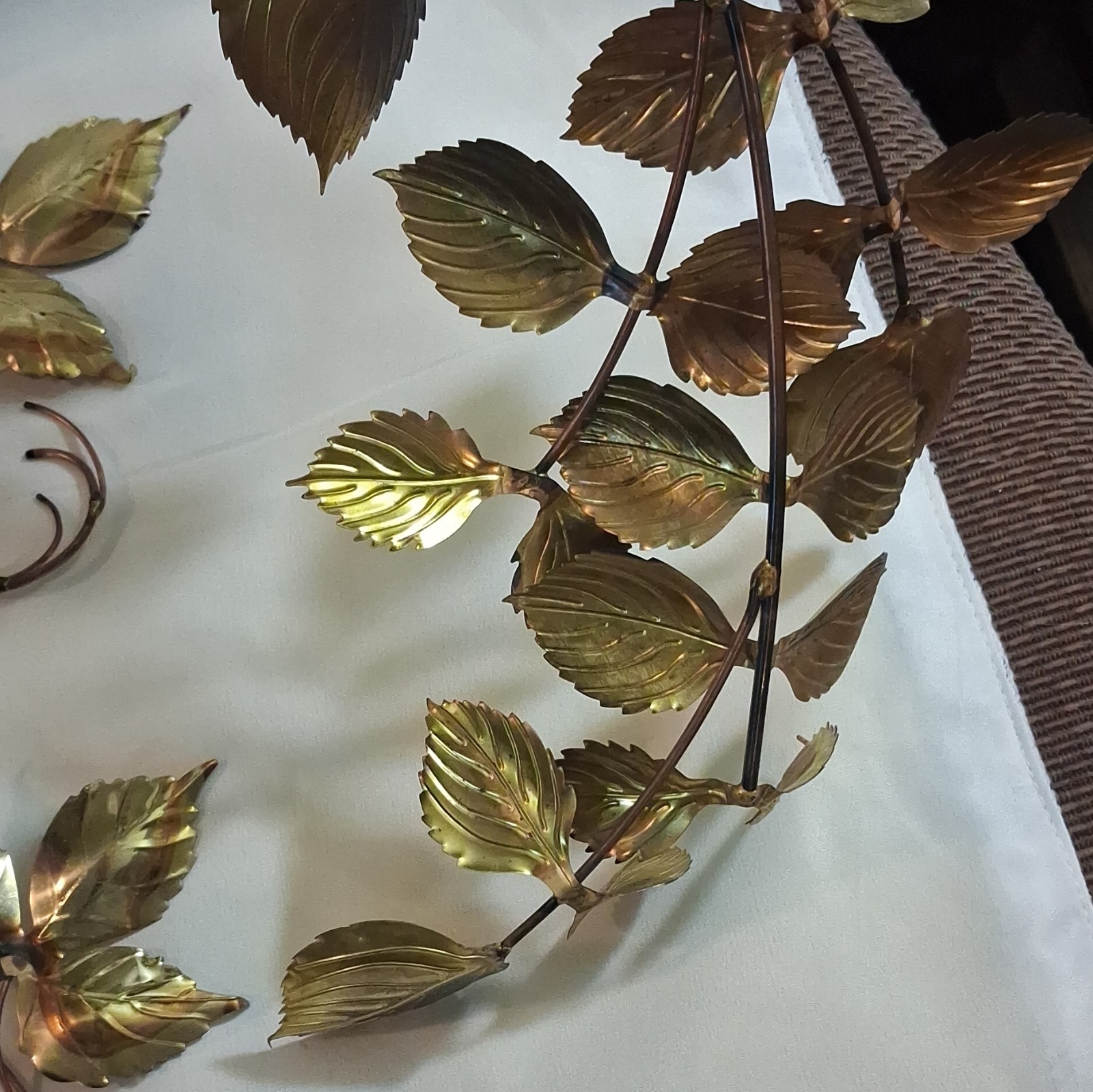 Vintage Brass And Copper Leaf Wall Sculptures. Mid Century Modern Decor