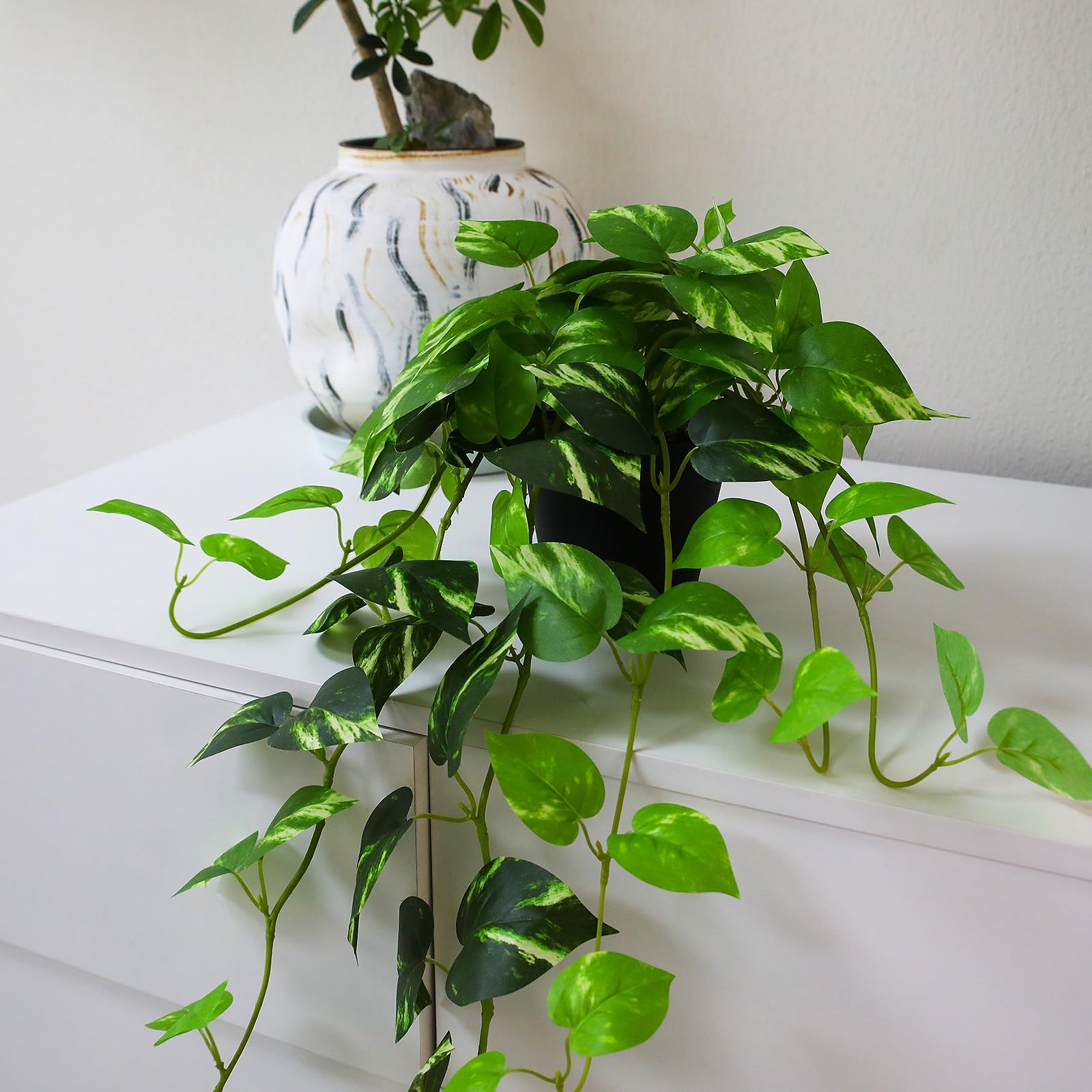 33 Inch Fake Pothos Hanging Plants Potted Artificial Silk Vines Greenery