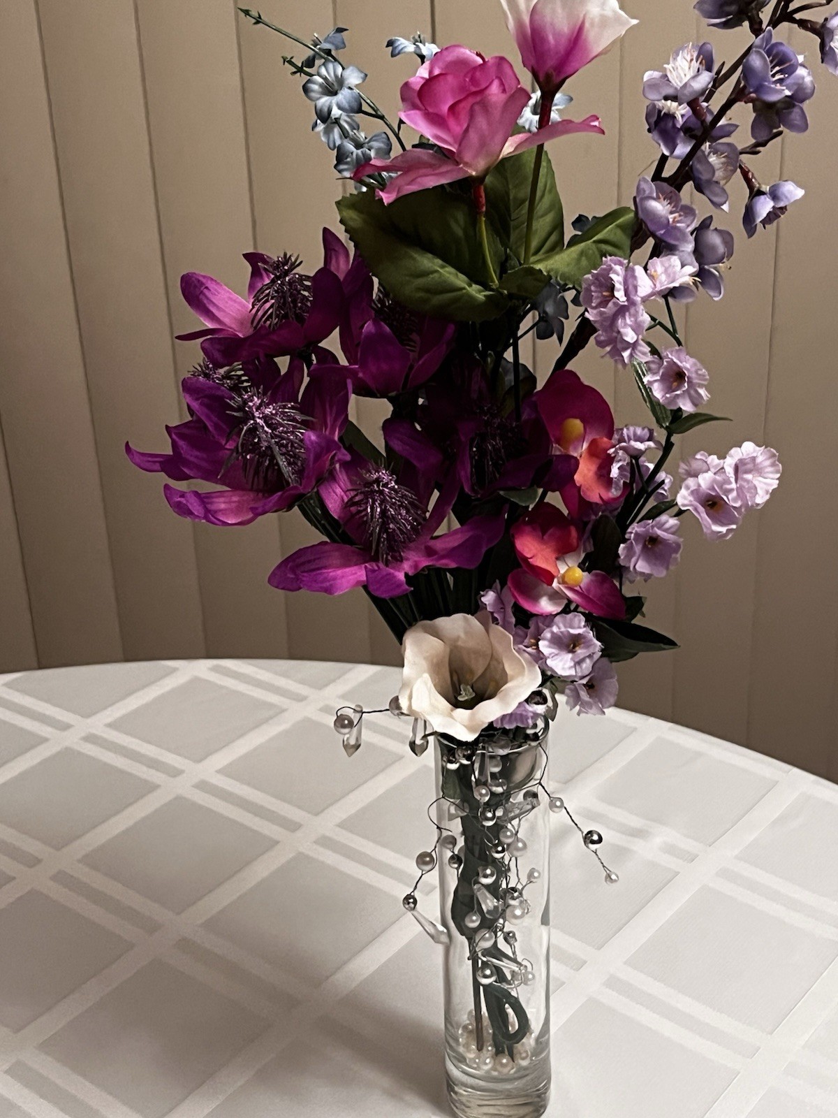 An Elegant Silk Floral Arrangement Stands 19 Inches Tall