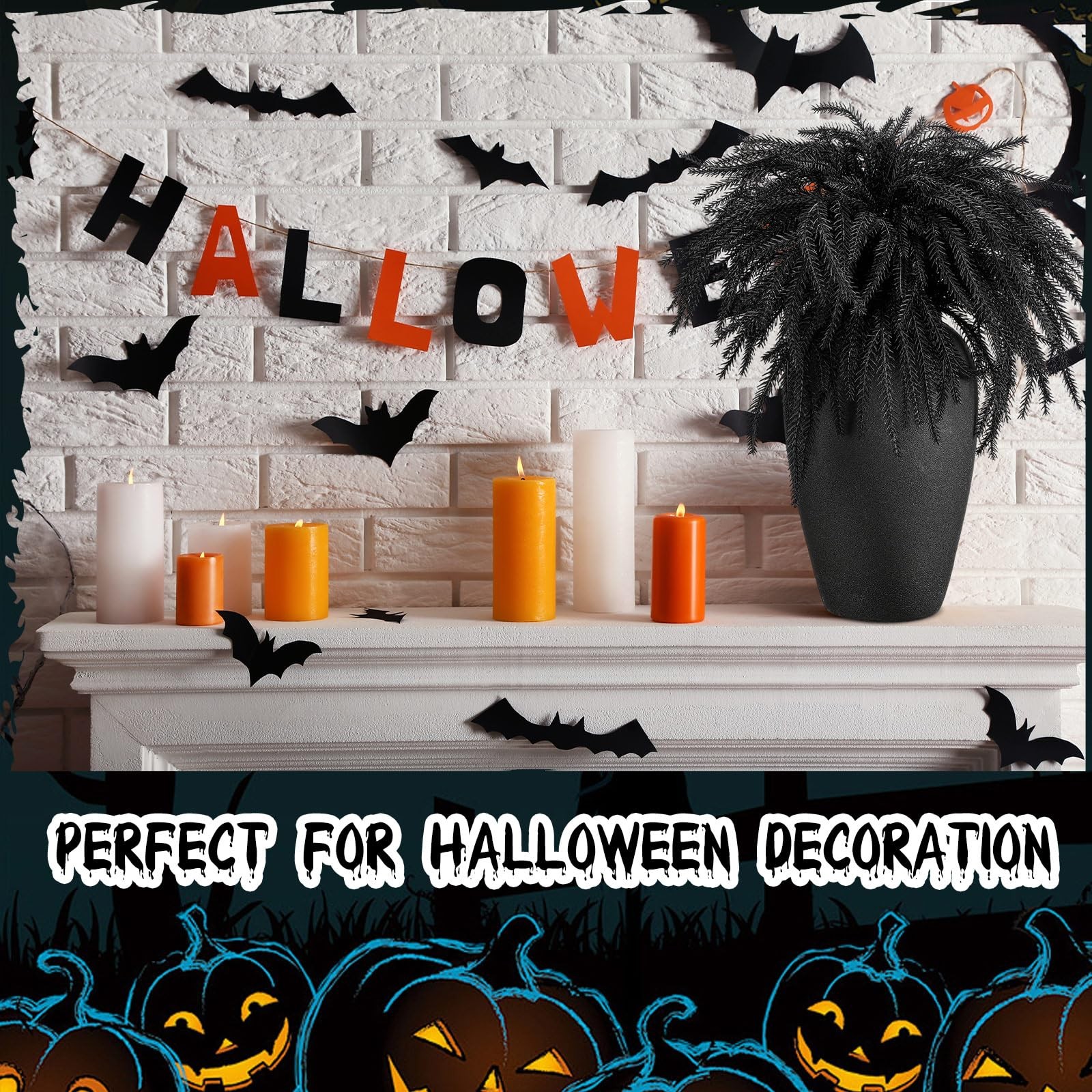 12 PCS Halloween Artificial Black Norfolk Pine Branch Faux Flowers 17.7 Inch