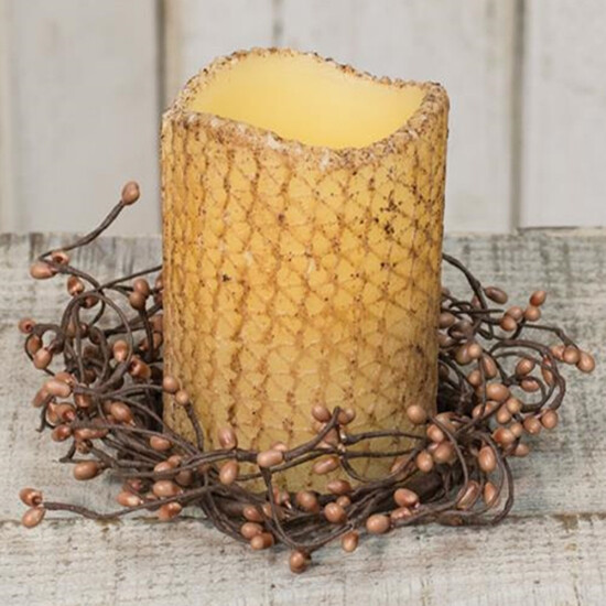 Pip Berry Candle Ring / Wreath 3.5″ Inner Dia – Teastain – Tan / Brown Primitive