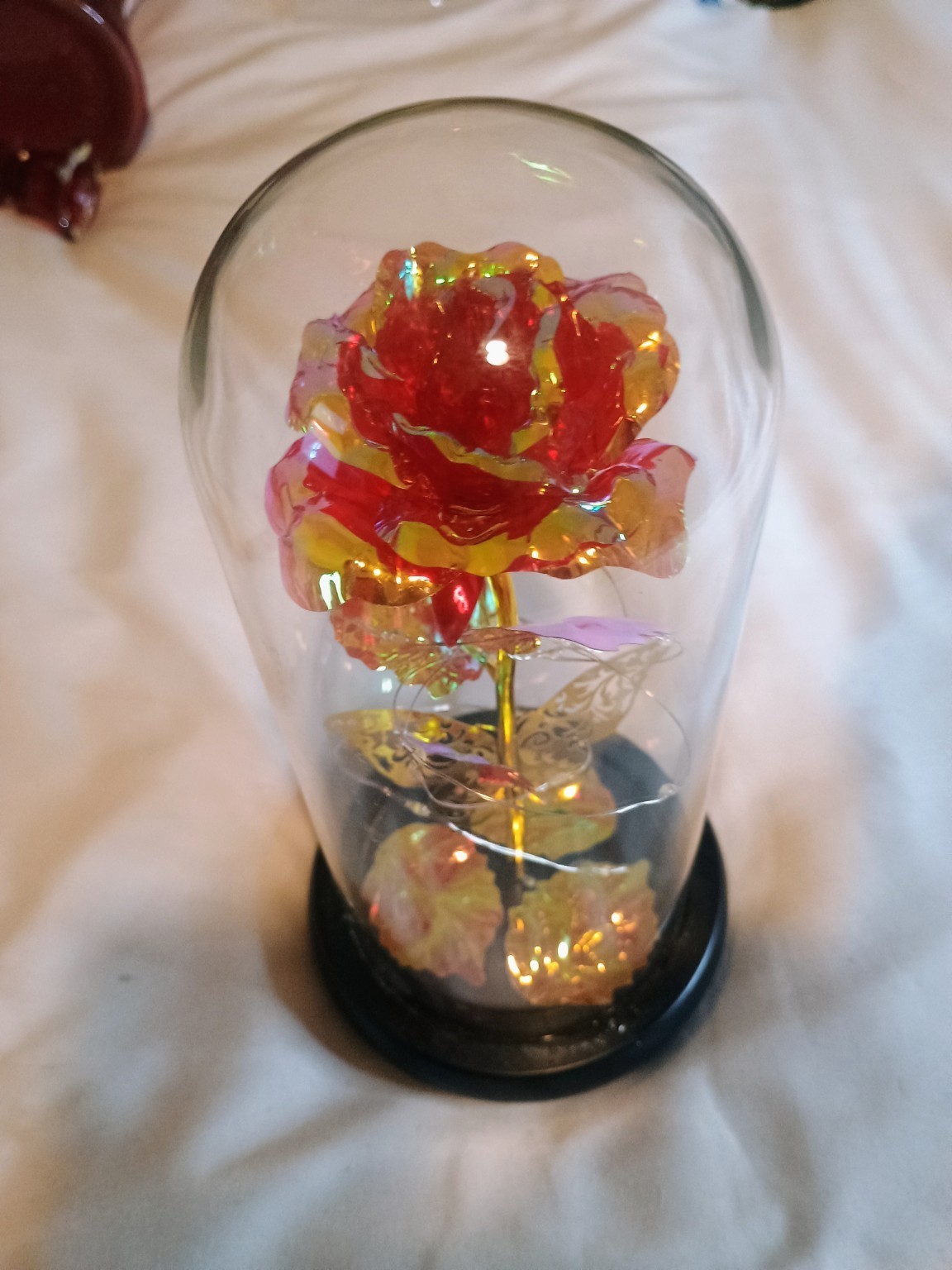 Lighted Rose in Glass Dome LED Eternal Flower Decor