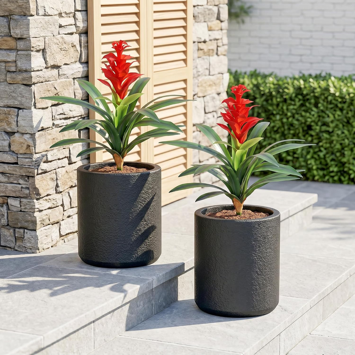UV Resistant Bromeliad Artificial Flowers, 2 Pcs for Outdoor & Indoor Decor