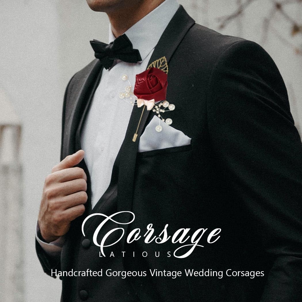 Wedding Rose Boutonniere Groom Flower Pin for Men’s Suit Party Prom