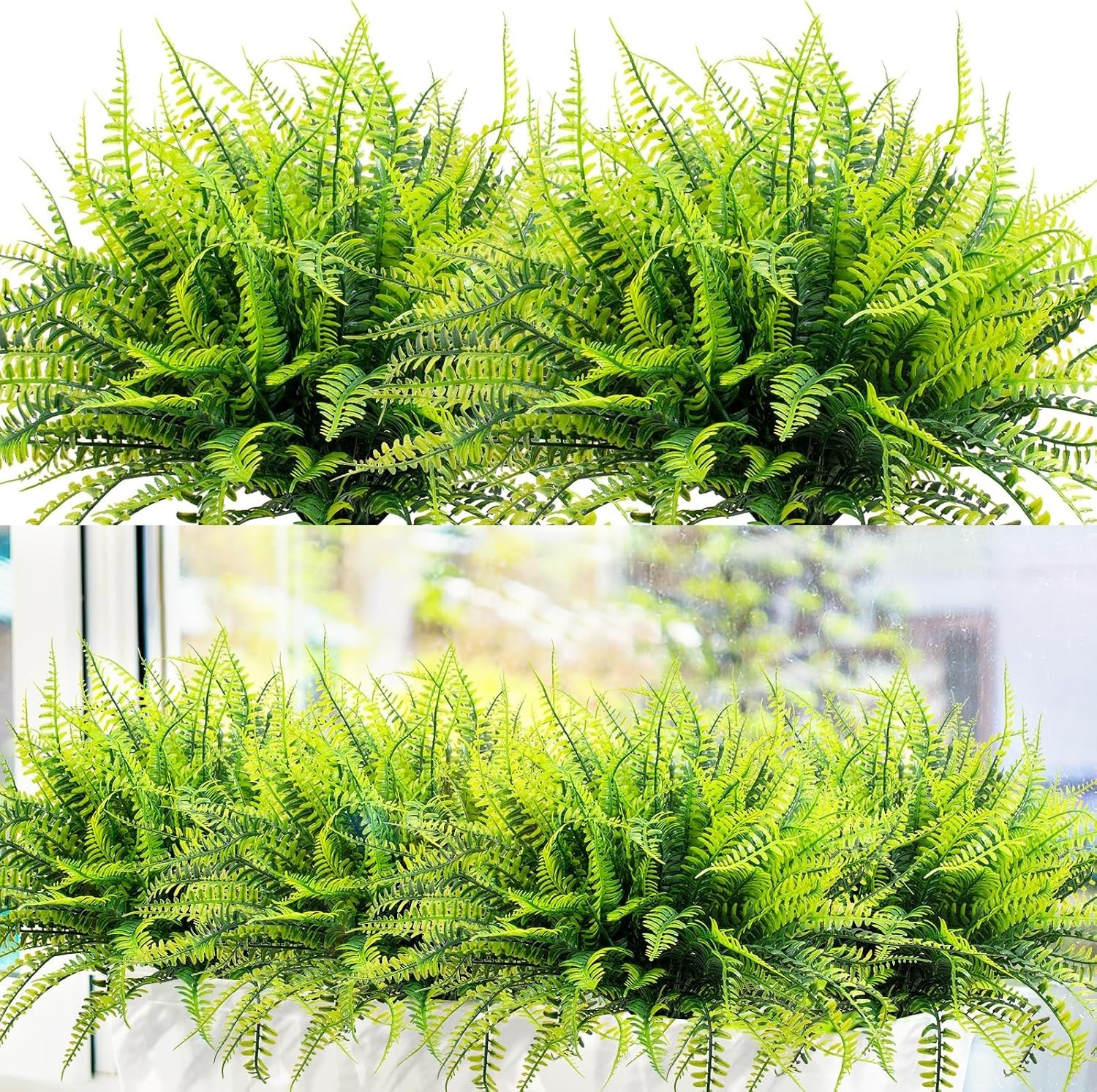 Realistic 12-Pack Boston Ferns – All-Weather Faux Plants for Indoor & Outdoor