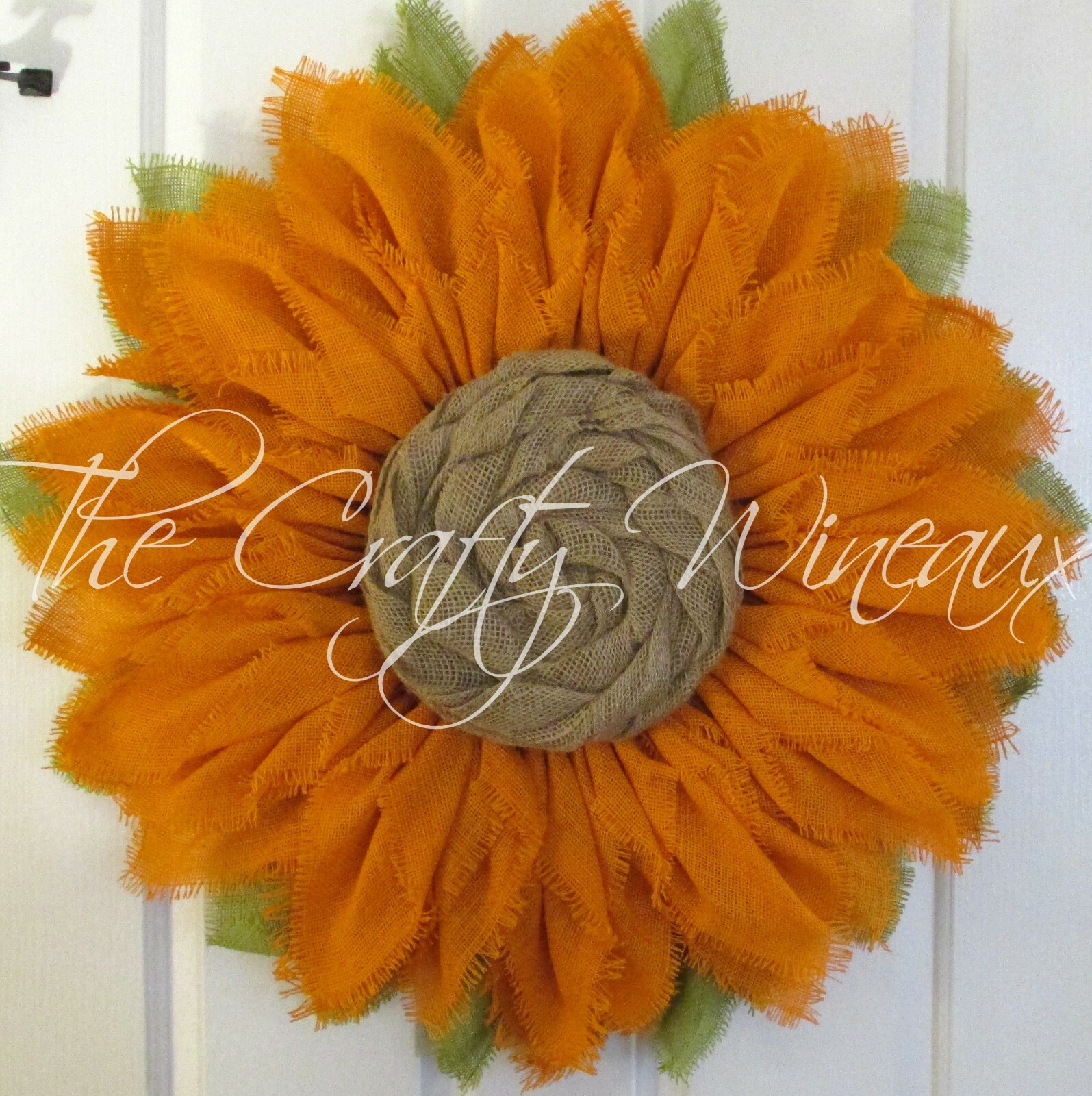 The Crafty Wineaux – Extra Thick 25″ Orange Burlap Sunflower Wreath
