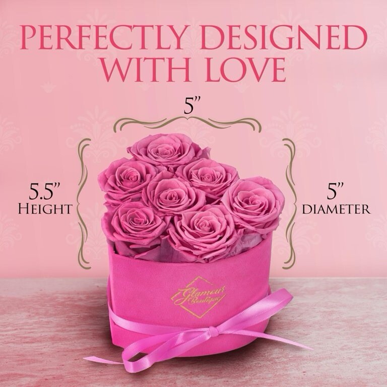 7-Piece Forever Flowers Heart Box – Preserved Roses, Lasts 1 Year, Gift for Mom